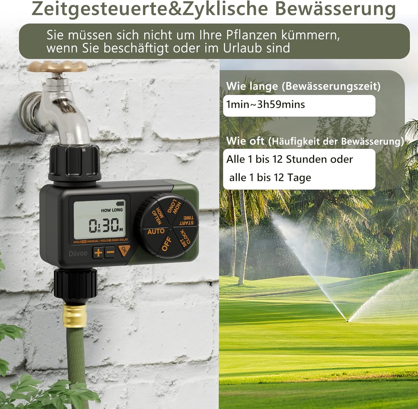 Timer Irrigazione, Centralina Irrigazione per Irrigazione Automatica Con Programmi Settimanali E Giornalieri, Ritardo Della Pioggia E Irrigazione Manuale per Prati E Giardini