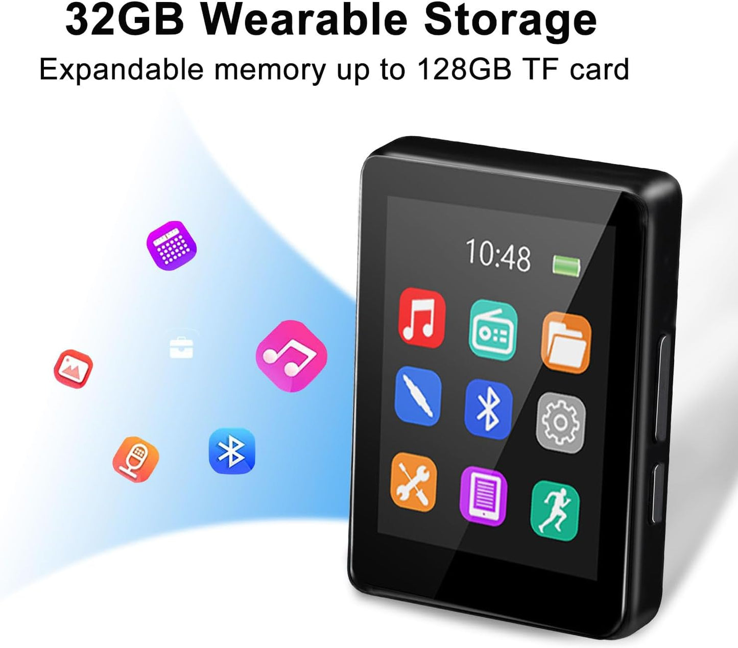 32GB Lettore MP3 Bluetooth 5.2, 2.4" Schermo Tattile Lettore Musicale Con Altoparlante HD Integrato, Radio FM, Registratore Vocale, Qualità Del Suono Hifi, E-Book, Auricolari Inclusi