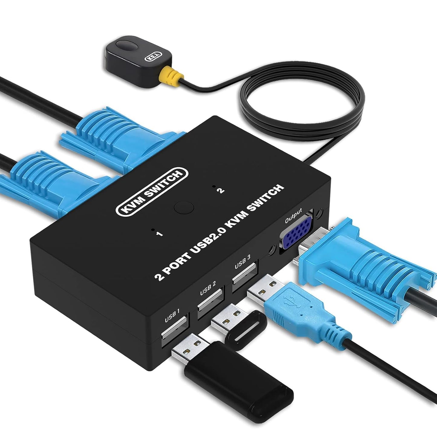VGA KVM Switch, USB E VGA Commutatore Con Cavi KVM, 2 Computer Condividono Monitor Tastiera Mouse