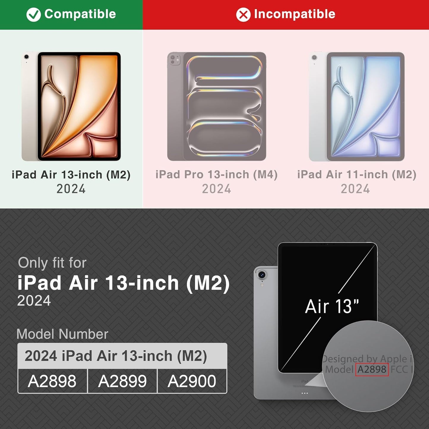 Custodia per Ipad Air 13" (2024, M2) Con Portamatite in Pelle Vegana Smart Stand Folio, Auto Wake/Sleep, Multi-Angolo per Visualizzare/Disegnare, Custodia Protettiva Con Chiusura Magnetica,