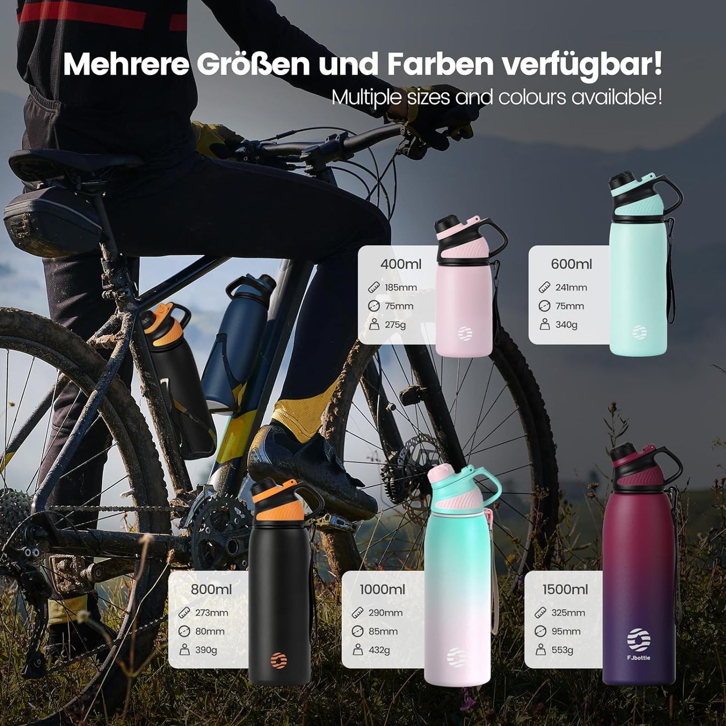 Borraccia Termica Con Tappo Magnetico 1L, 800Ml, 600Ml, 400Ml Bottiglia Termica per Bambini - Senza Bpa/Senza Perdite Borracce Acciaio Inox per Scuola, Sport, Palestra, Ciclismo