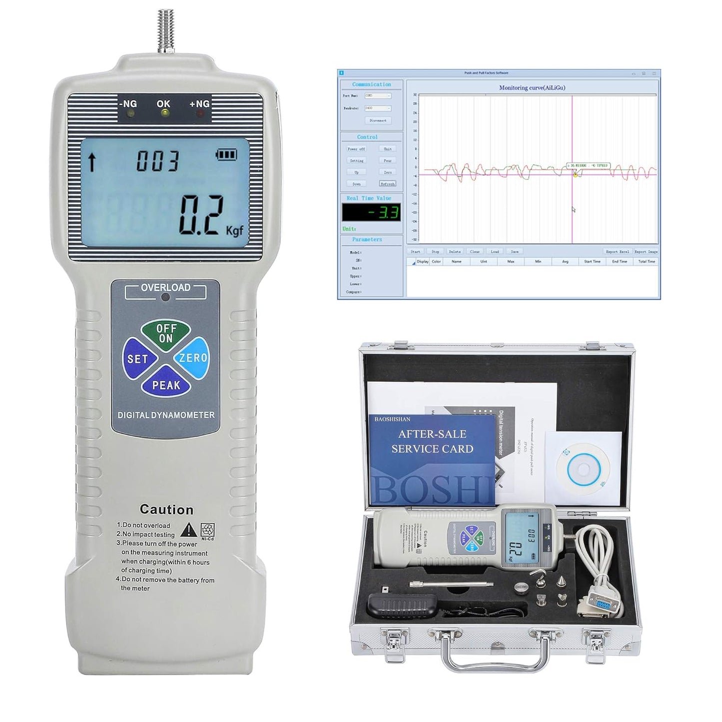 Indicatore Di Forza Digitale Push Pull Gauge Tester Con Interfaccia USB RS232 Strumenti Di Misurazione Della Forza LCD Misuratore Di Spinta per Lab Force Test Test Distruttivo ZP (500N)
