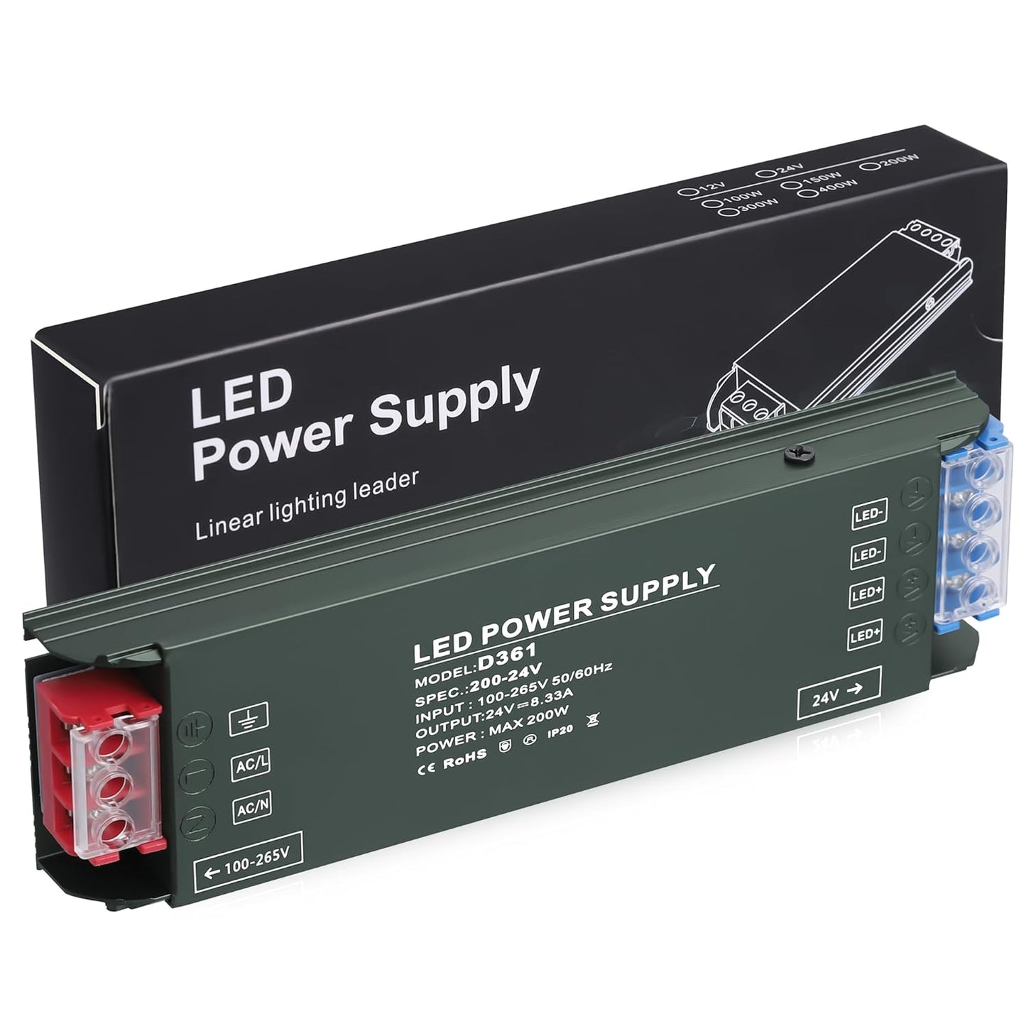 Trasformatore 220 24V, Alimentatore Led 24V 8.33A, Trasformatore Led 24V, Led Driver 200W per Strisce Led E Luce a Bassa Tensione, Lampade Led