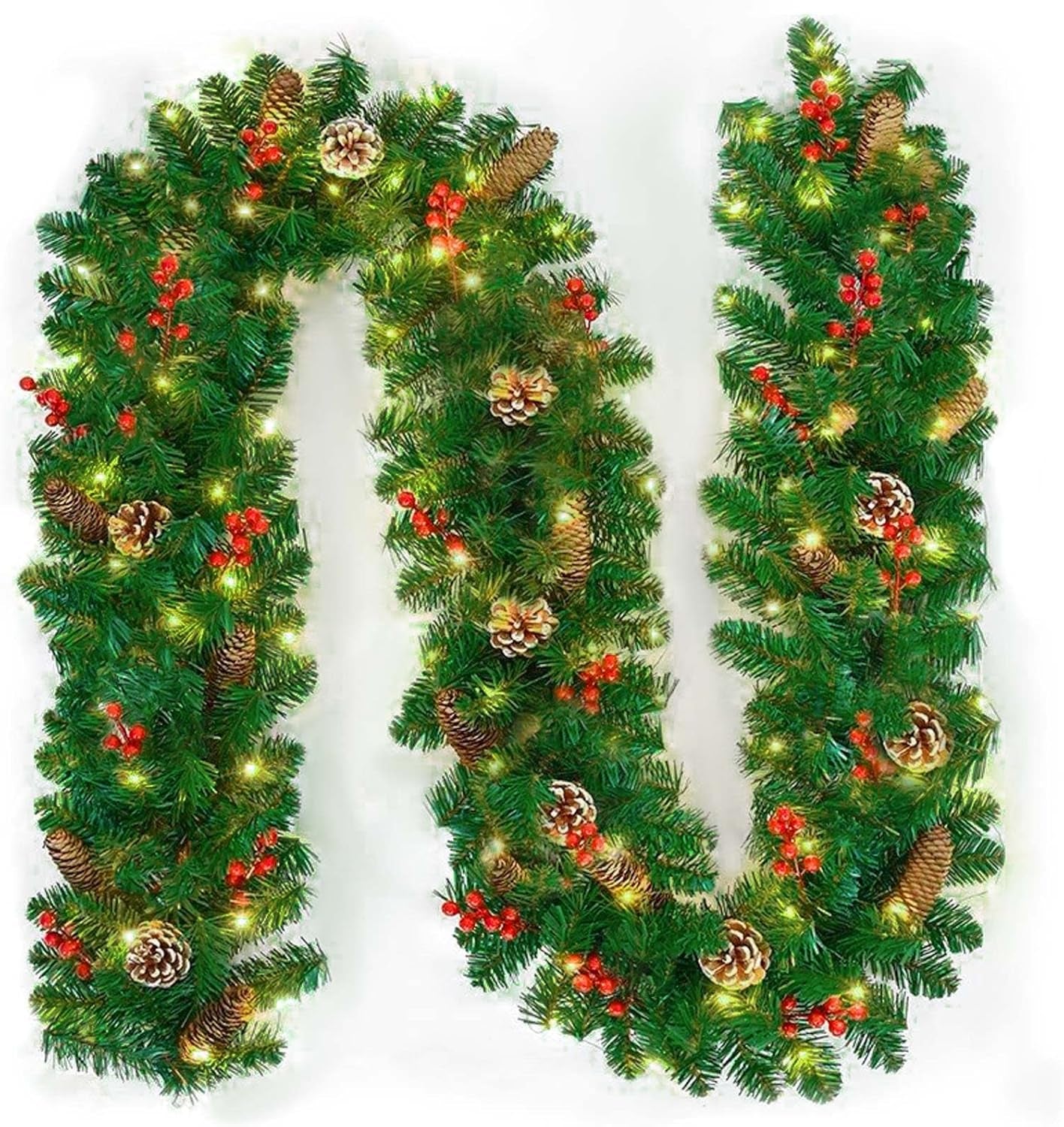 Ghirlanda Natalizia Con Luci 270CM Ghirlanda Natalizia Scale Lunga Luce a Led,Ghirlande Artificiali Natale per Camino Scale Porte Albero Decorazione per Feste Di Natale