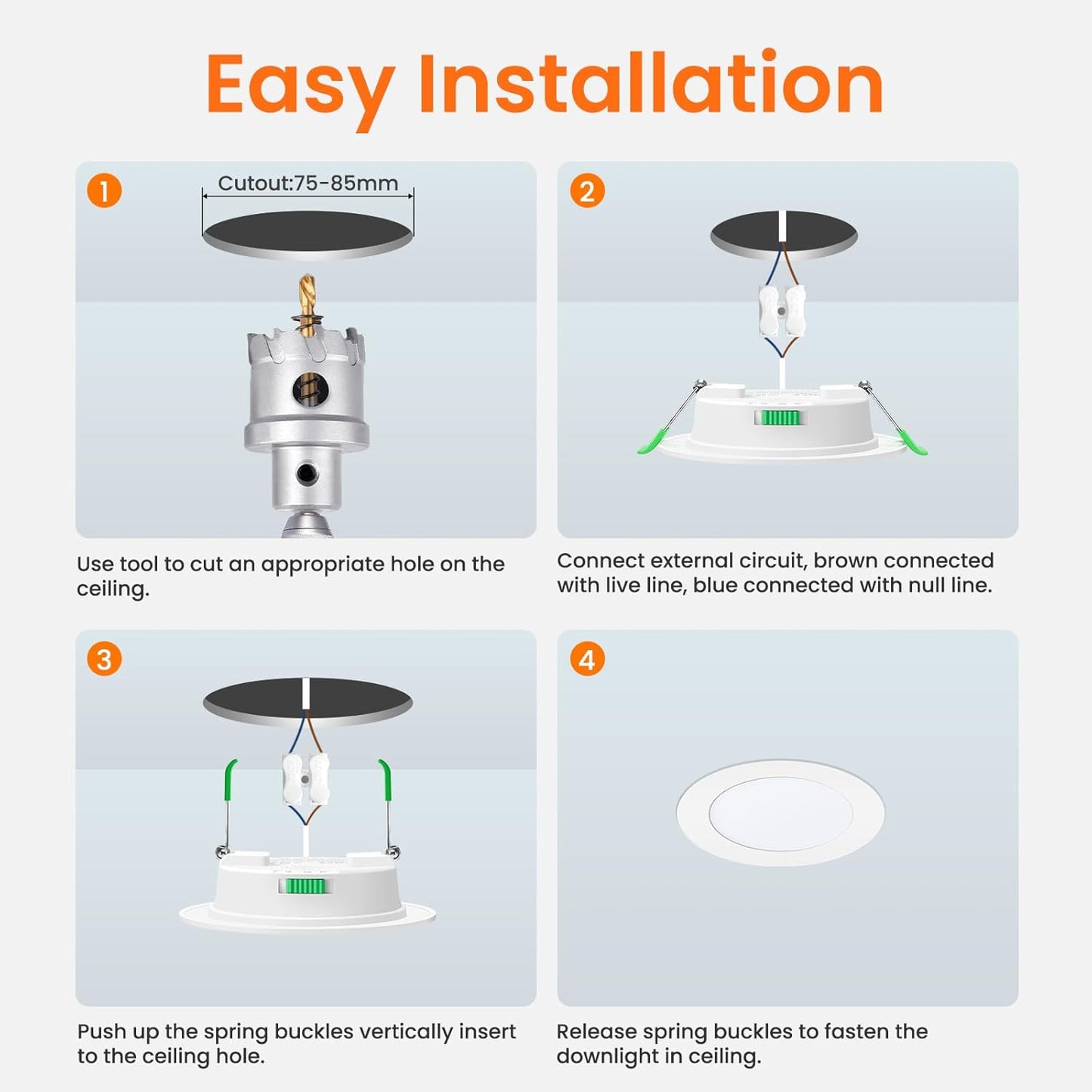 Faretti LED Da Incasso per Cartongesso, 5W 350LM Luci Da Soffitto Interno, 3CCT 3000K 4000K 6500K, Faretto Led Incasso IP65, Foro Incasso Ø75-85Mm, AC 220-240V, Set Di 6,Bianc