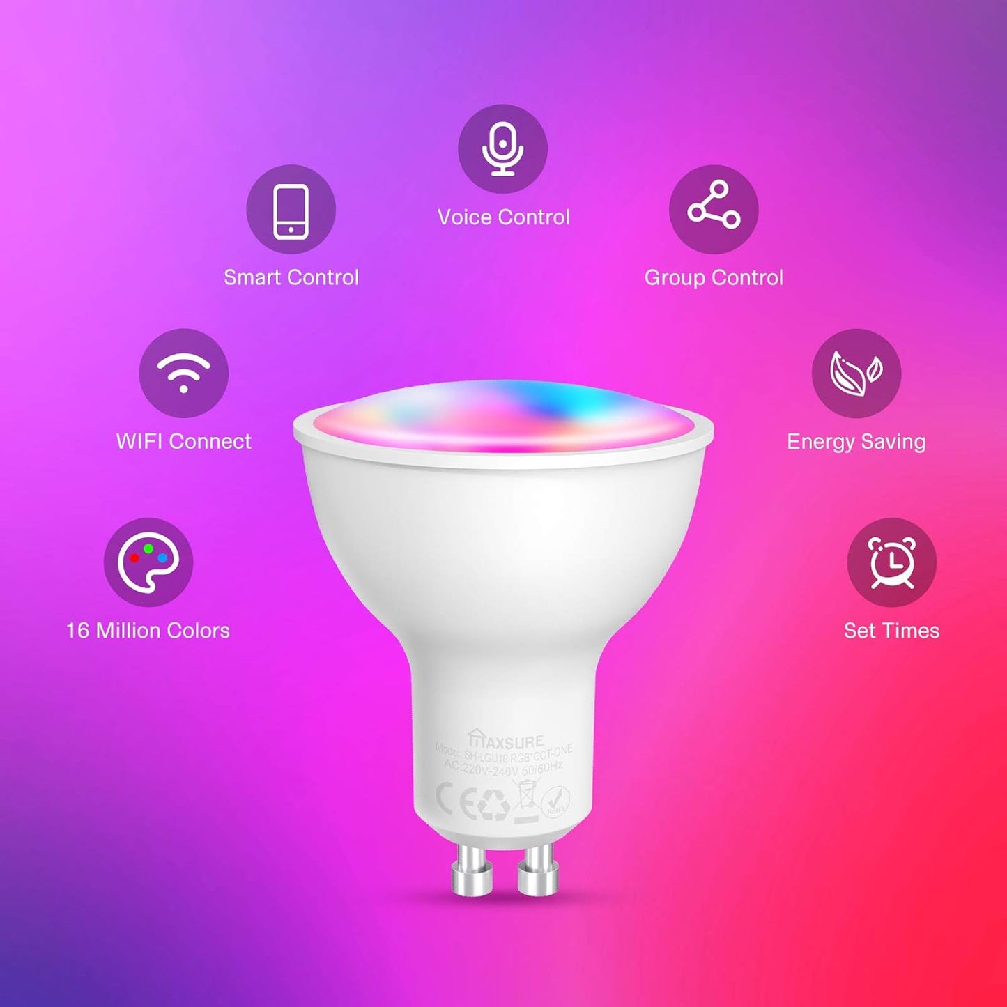 GU10 Alexa, 5W=50W 500LM Decorazione Natalizia GU10 LED, Faretti GU10 Multicolore GU10 Smart WIFI Compatibile Google Home, Lampadina LED GU10 Telecomando APP Controllo Vocale, Timer, 4 Pezzi