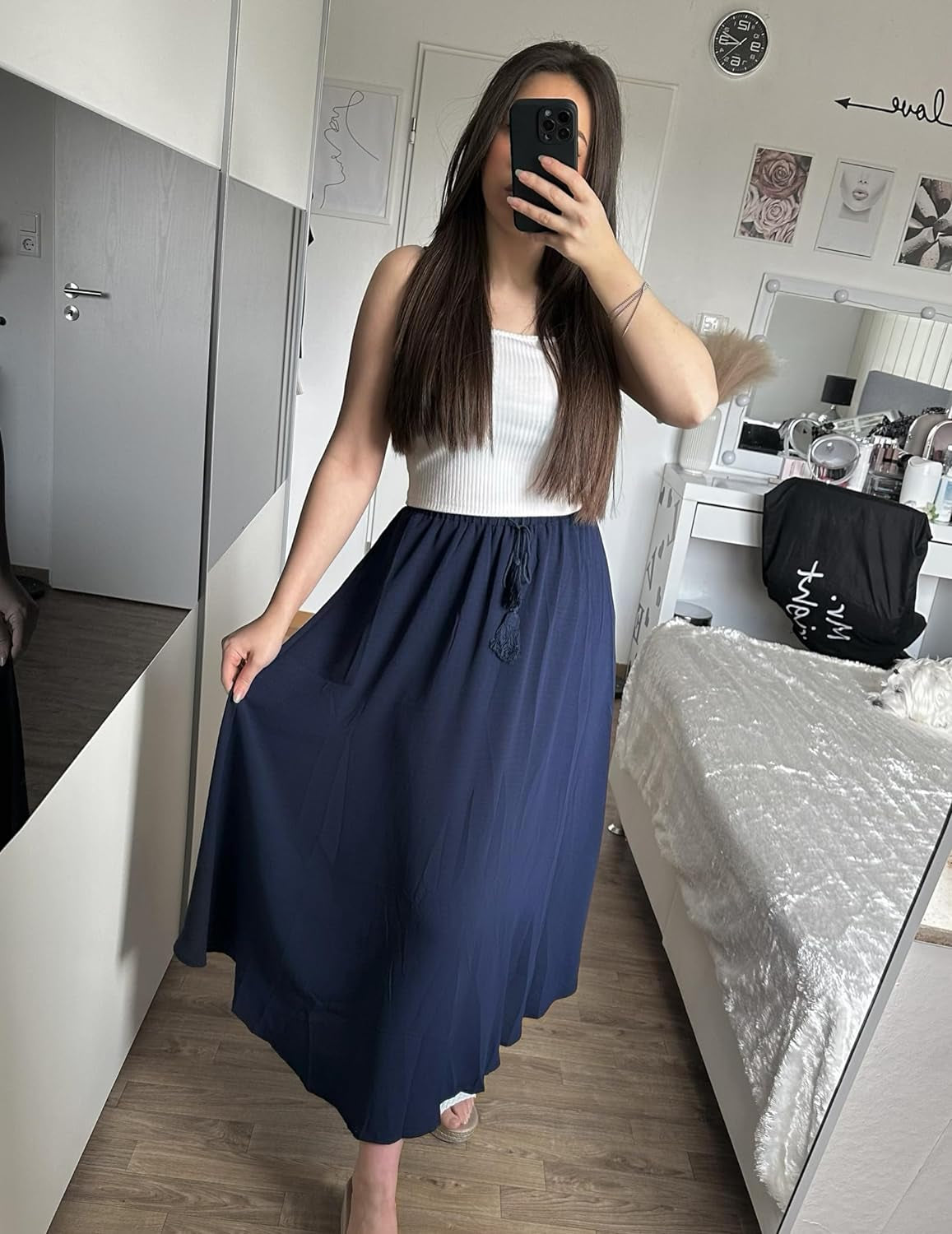 Gonne Da Donna, Lunghezza Media, Elegante, a Vita Alta, Maxi Gonna Con Coulisse, Tinta Unita, Casual, per Il Tempo Libero, Matrimoni, Cocktail