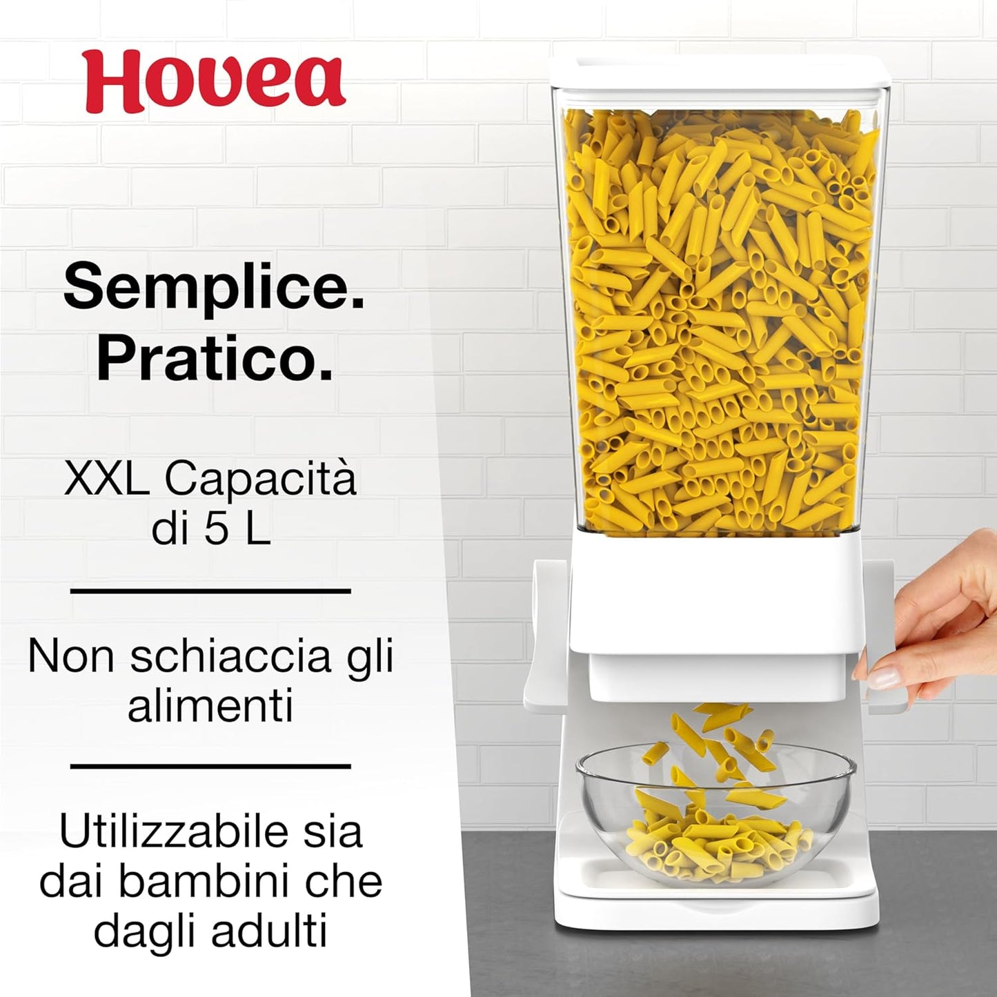 - Dispenser Cereali E Cibo - Capacità 5L - Distributore Di Muesli, Pasta - Dispenser Alimentare Cibo Cani E Gatti - Cucina, Colazione - Bianco - CR500
