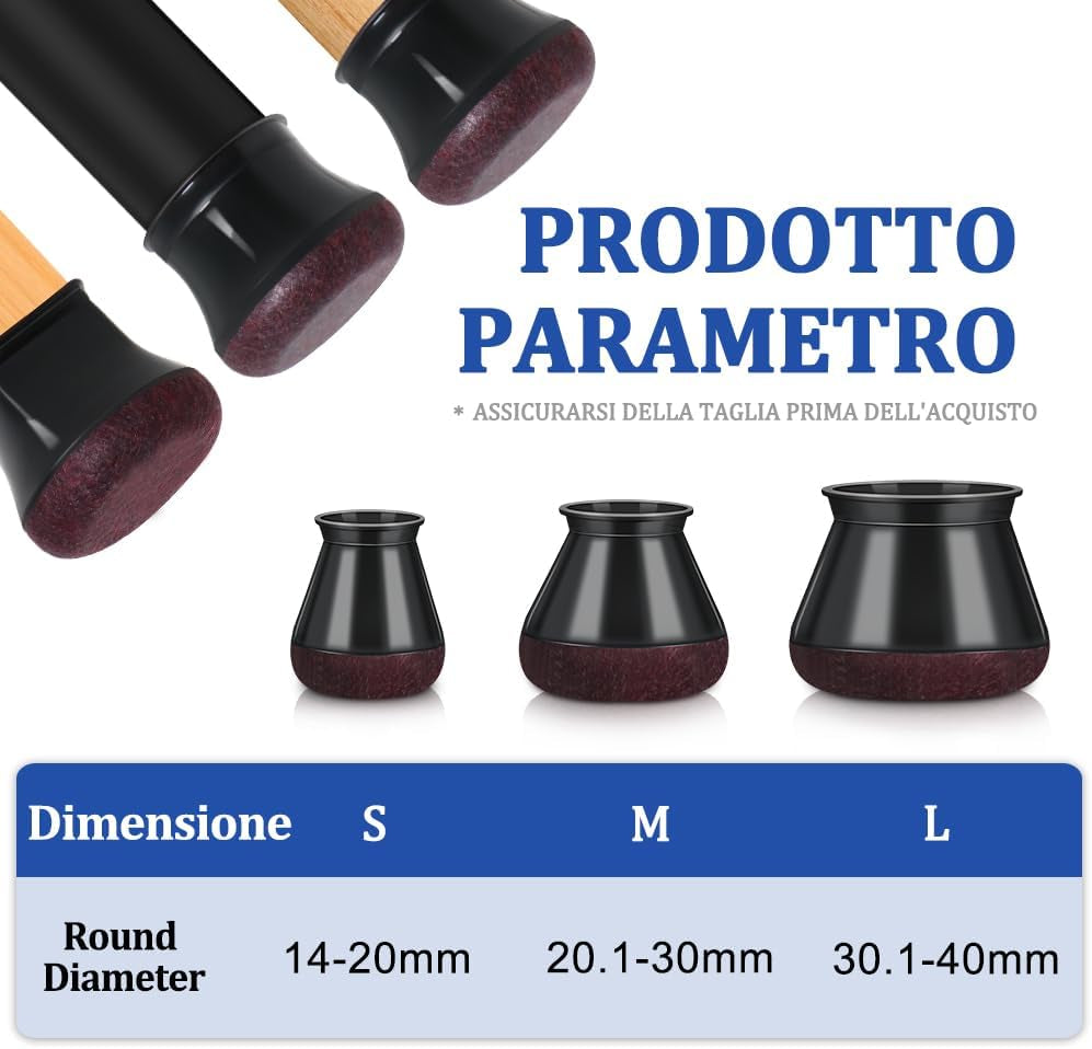 32 Pezzi Gommini per Sedie Rotondi Con Feltrini Aggiornato Ispessito, Coprigambe per Sedie, Protezioni per Gambe Di Sedie Mobili per Pavimenti in Legno(Nero)