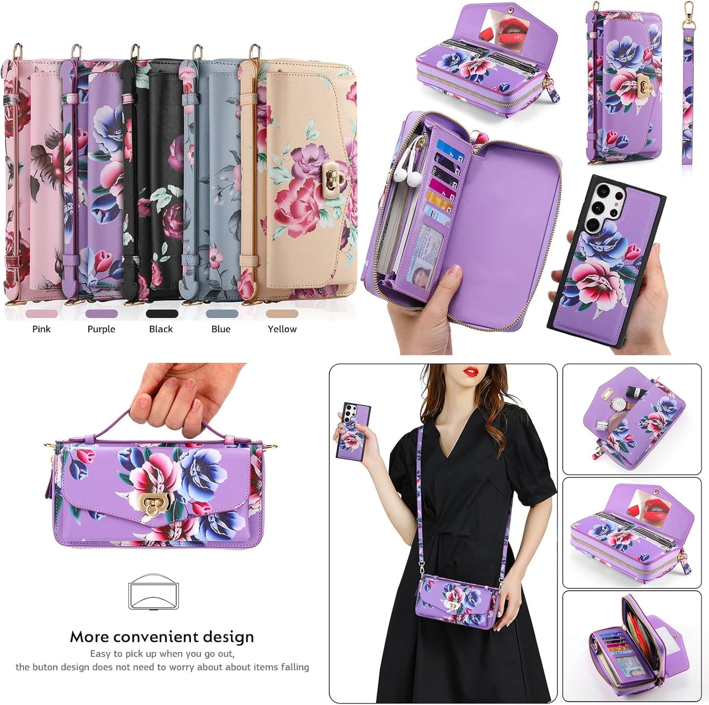 Custodia a Portafoglio per Galaxy S23 Ultra, in Pelle PU Di Alta Qualità, Slot per Schede, Chiusura Magnetica, Custodia Protettiva RFID per Samsung Galaxy S23 Ultra Da 6,8 Pollici, Viola