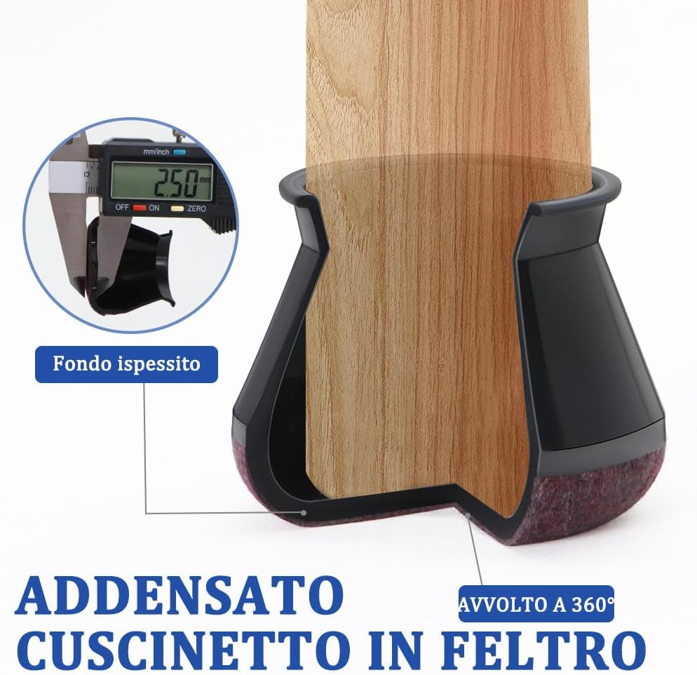 32 Pezzi Gommini per Sedie Rotondi Con Feltrini Aggiornato Ispessito, Coprigambe per Sedie, Protezioni per Gambe Di Sedie Mobili per Pavimenti in Legno(Nero)