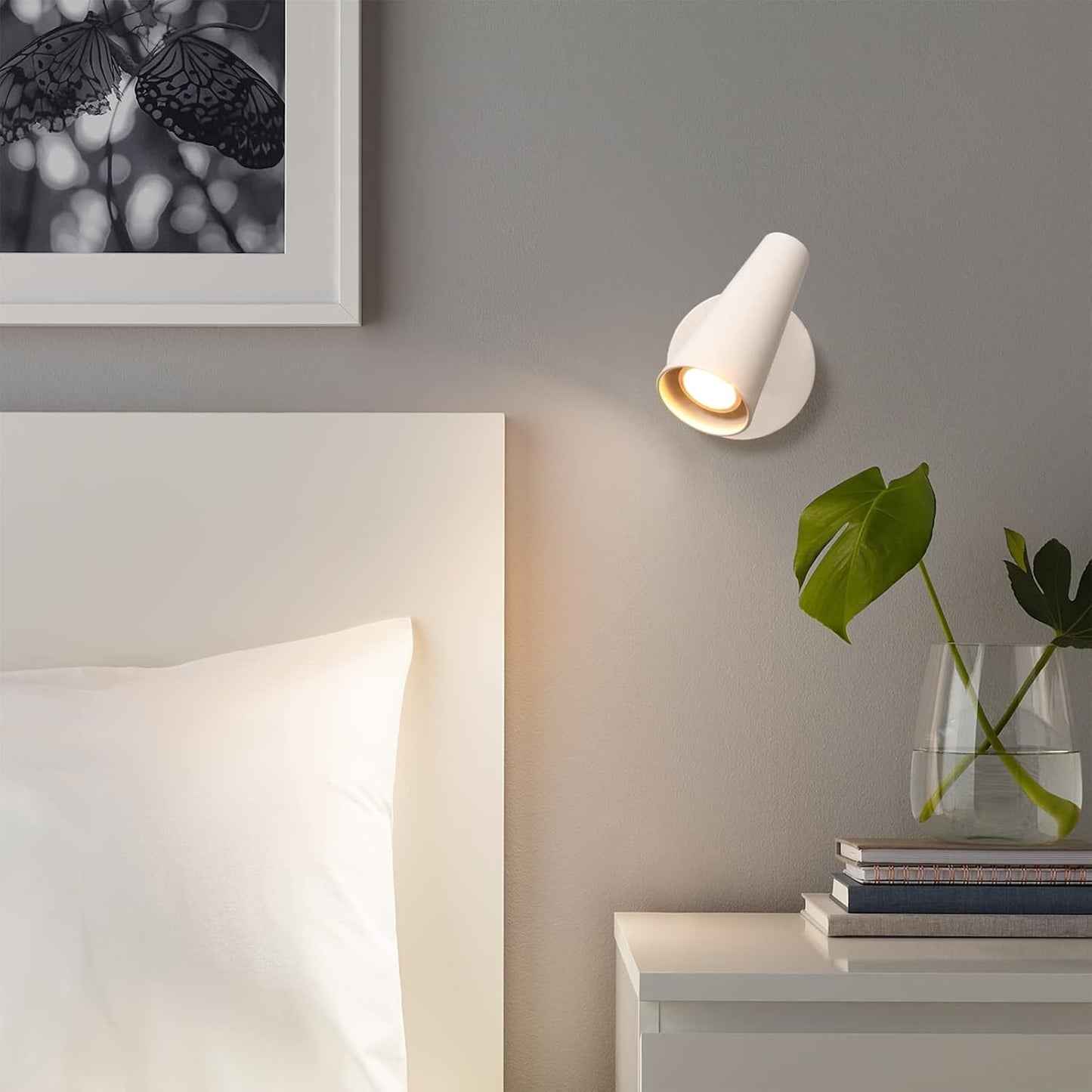 Lampada Da Parete GU10 5W 3000K Bianco Caldo Illuminazione Da Parete Interni Con Interruttore Dimmer Faretto Muro Luce Orientabile per Camera Da Letto Lettura Cucina, Alluminio, Bianco
