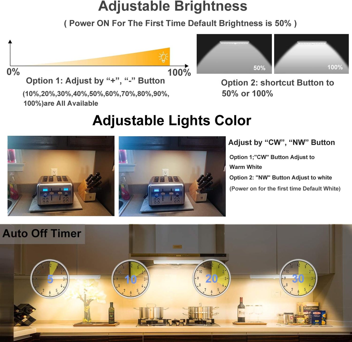 Luce Con Telecomando Senza Fili 3 PACK Luci Led a Batteria Con Telecomando, Luci Da Notte Portatili Con Nastro Adesivo Magnetico Da Fissare Ovunque/Luminosità Regolabile/Timer per Spegnimento