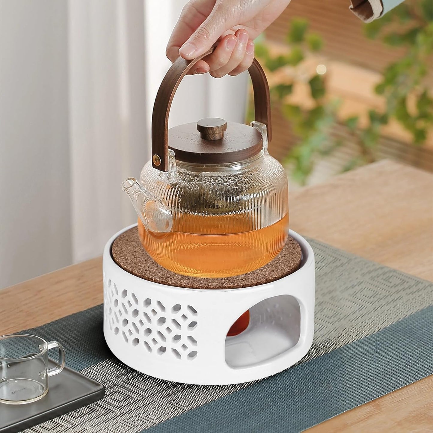 Fornello per Teiera, Fornelletto, in Ceramica, per La Conservazione Del Calore Di Tè E Caffè (Bianco)
