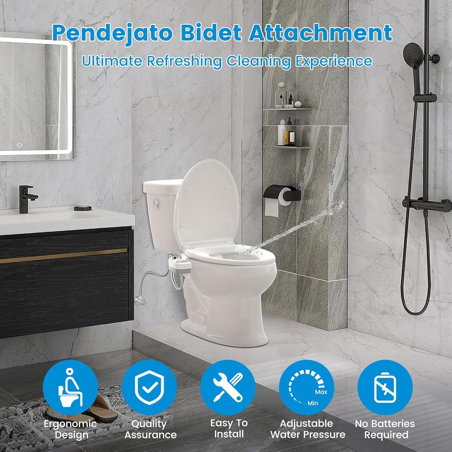 Inserto per Bidet per WC, Non Elettrico, Sottile Bottone Automatico, Bidet, Doppio Ugello Autopulente Retrattile (Protezione Da Intasamento) E Manopola per La Regolazione Della Pressione