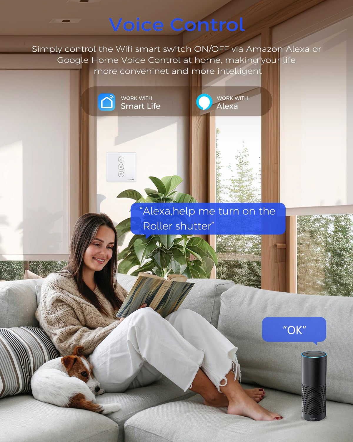 Interruttore per Tapparelle, Smart Home Necessita Di Controllo per Tapparelle, Interruttore per Tapparelle Con Alexa/Google Home/Smart Life Funziona 80 X 80 (801)