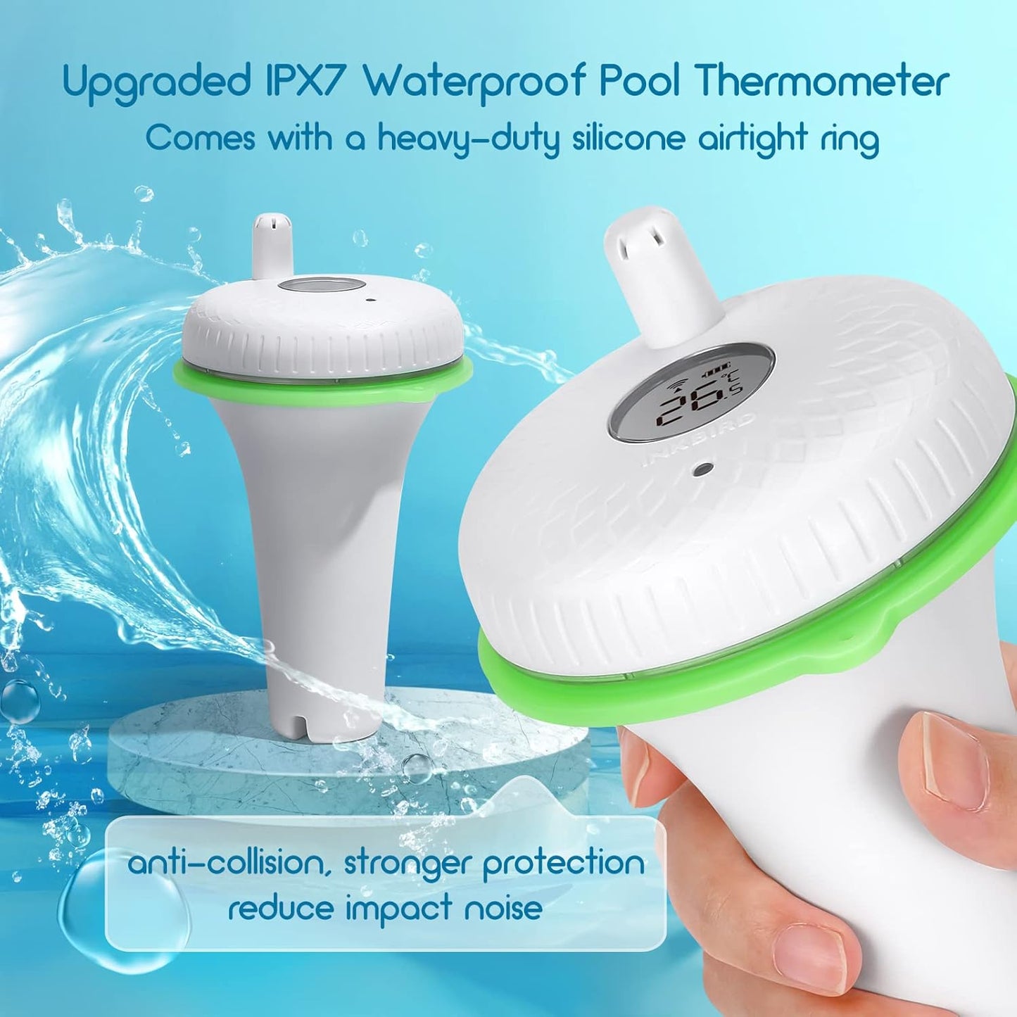IBS-P02R Termometro per Piscina Digitale IPX7 Impermeabile Termometro Galleggiante Termometro Neonato Bagnetto Wireless Con Monitor Di Temperatura E Umidità per Piscina Acqua Bagno