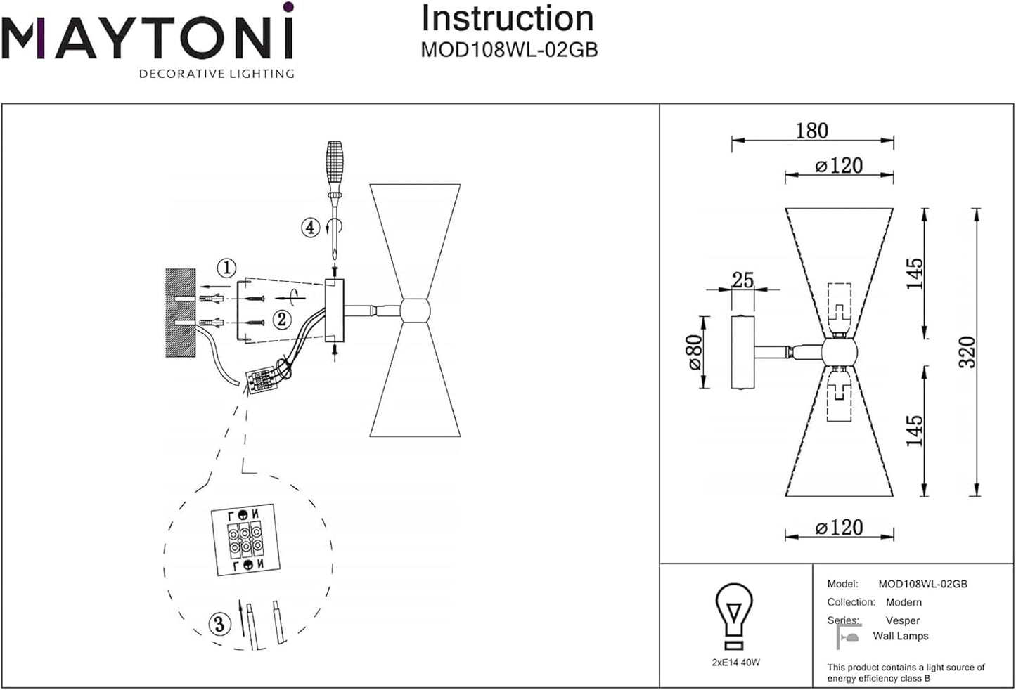 Moderna Applique Lampada Da Parete Bidirezionale a 2 Luci, Bianco E Oro, Paralumi Orientabili, per 2 Lampadine E14 40W Non Incl. per Sala, Camera Da Letto, Soggiorno, Cucina