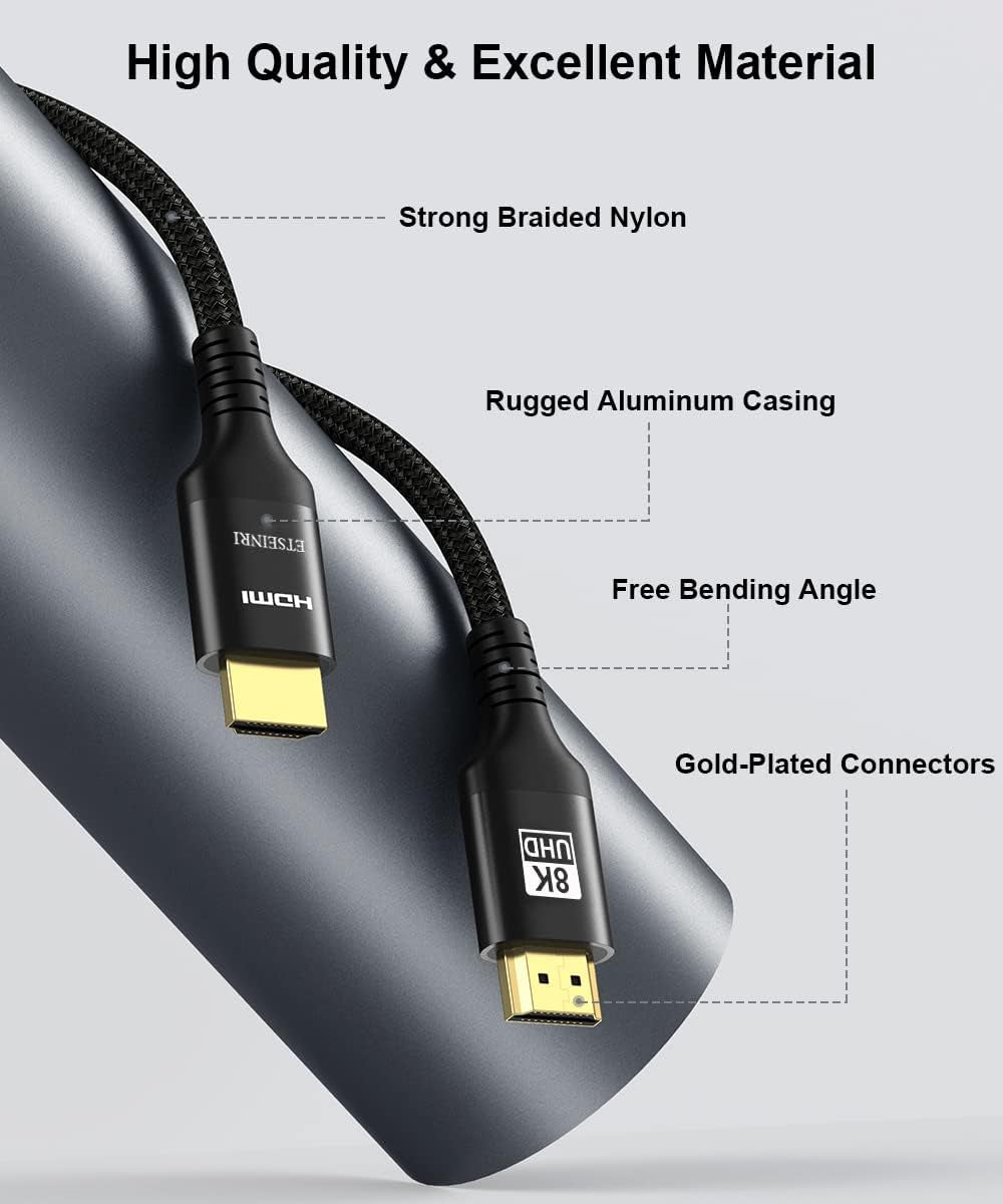 2024 Nuovo Cavo HDMI 8K 4K Da 10 Metri, Intrecciato 48Gbps Cavo HDMI® Alta Velocità 4K 144Hz 120Hz 8K@60Hz, Supporto Earc HDCP2.3 HDR10+ D.Olby Atmos, Compatibile Con PS5 X-Box Monitor HDTV