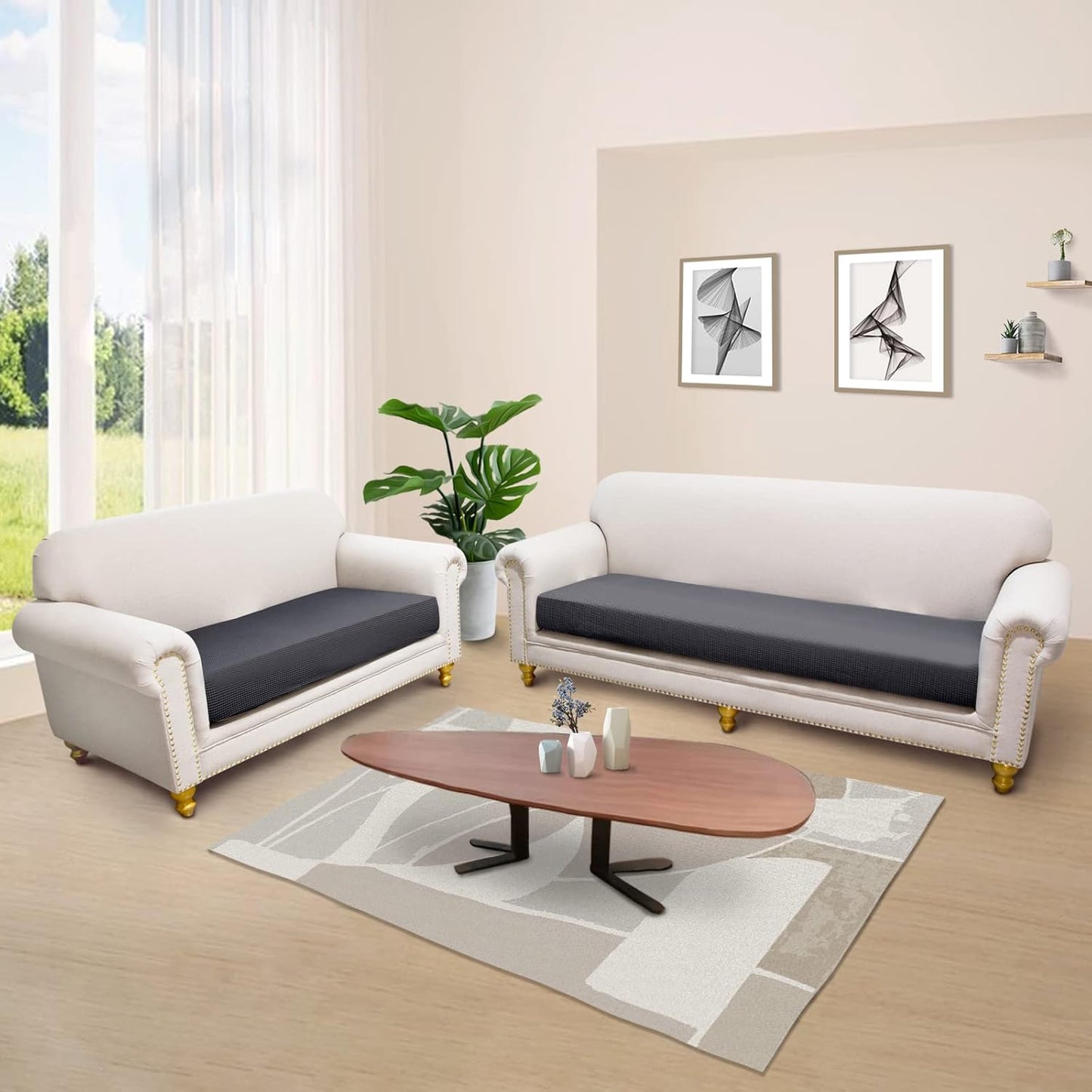 Copriseduta Divano Elasticizzato 4 Posti,Fodera Copricuscini Divano Elasticizzato Universale,Jacquard Coprisedile per Divano Lavabile,Copricuscino Divano Con Penisola(4 Allargata,Grigio)