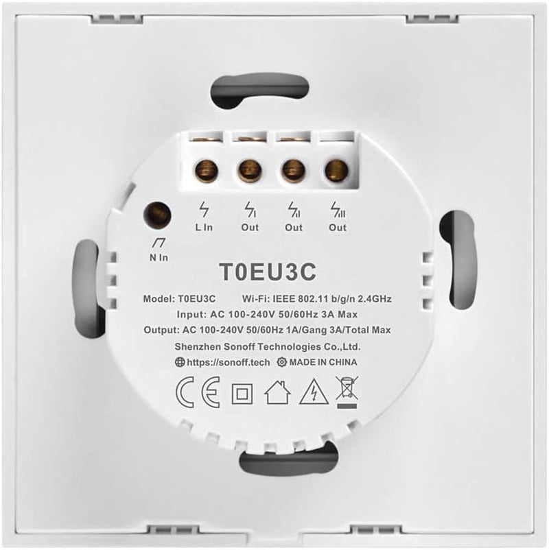 Interruttore Intelligente, Touch T0 3Gang Luce Controllo Wireless Wifi Da Muro, Interruttore a 1 Canali per Soluzioni Di Automazione Della Casa Intelligente, Funziona Con Alexa (EU Type,1-Way)