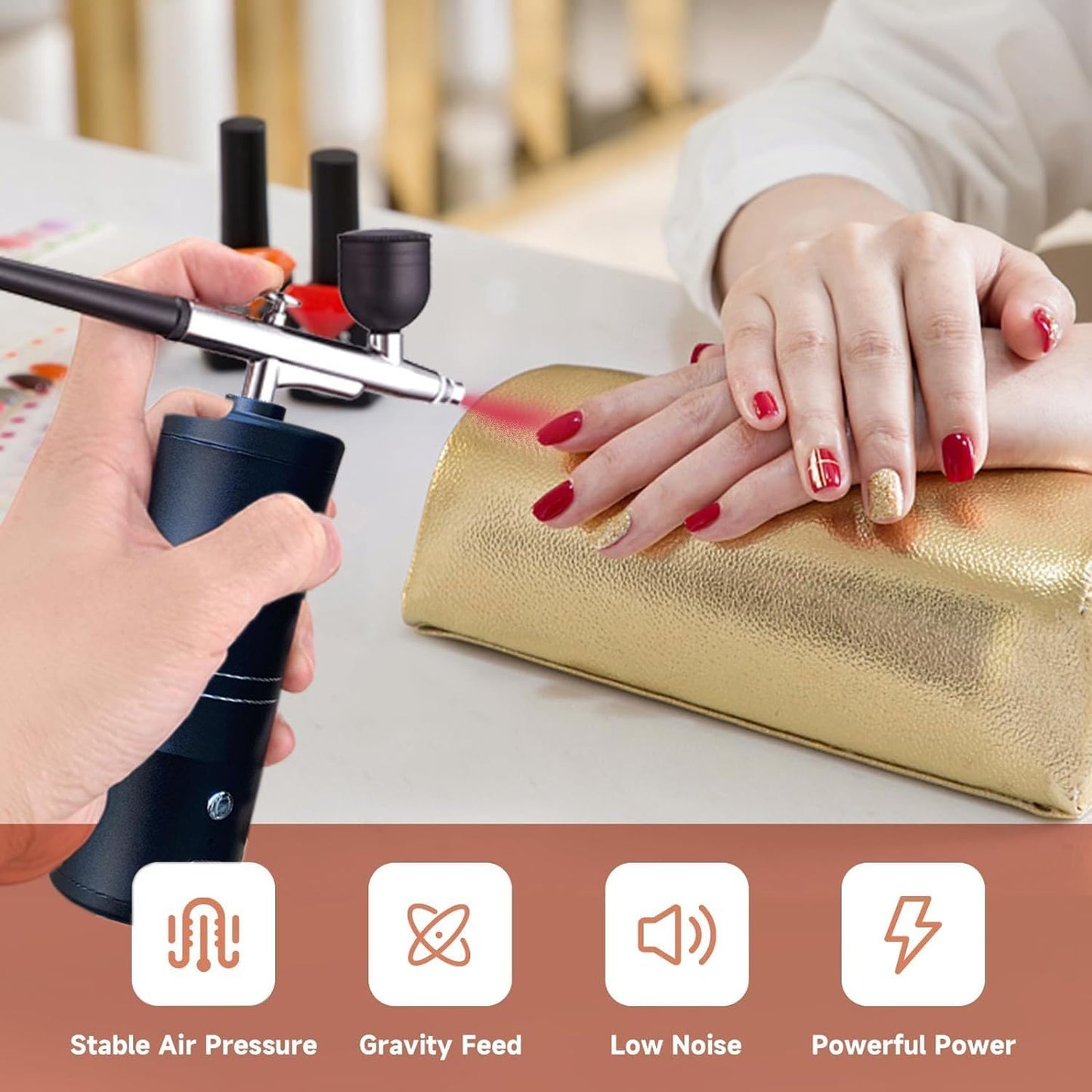 Aerografo Professionale Set, 34PSI Multifunzione Aerografo Con Compressore Con Ugello Da 0,3 Mm per Trucco, Decorazione Torte Tatuaggi Pittura (Black-A02)