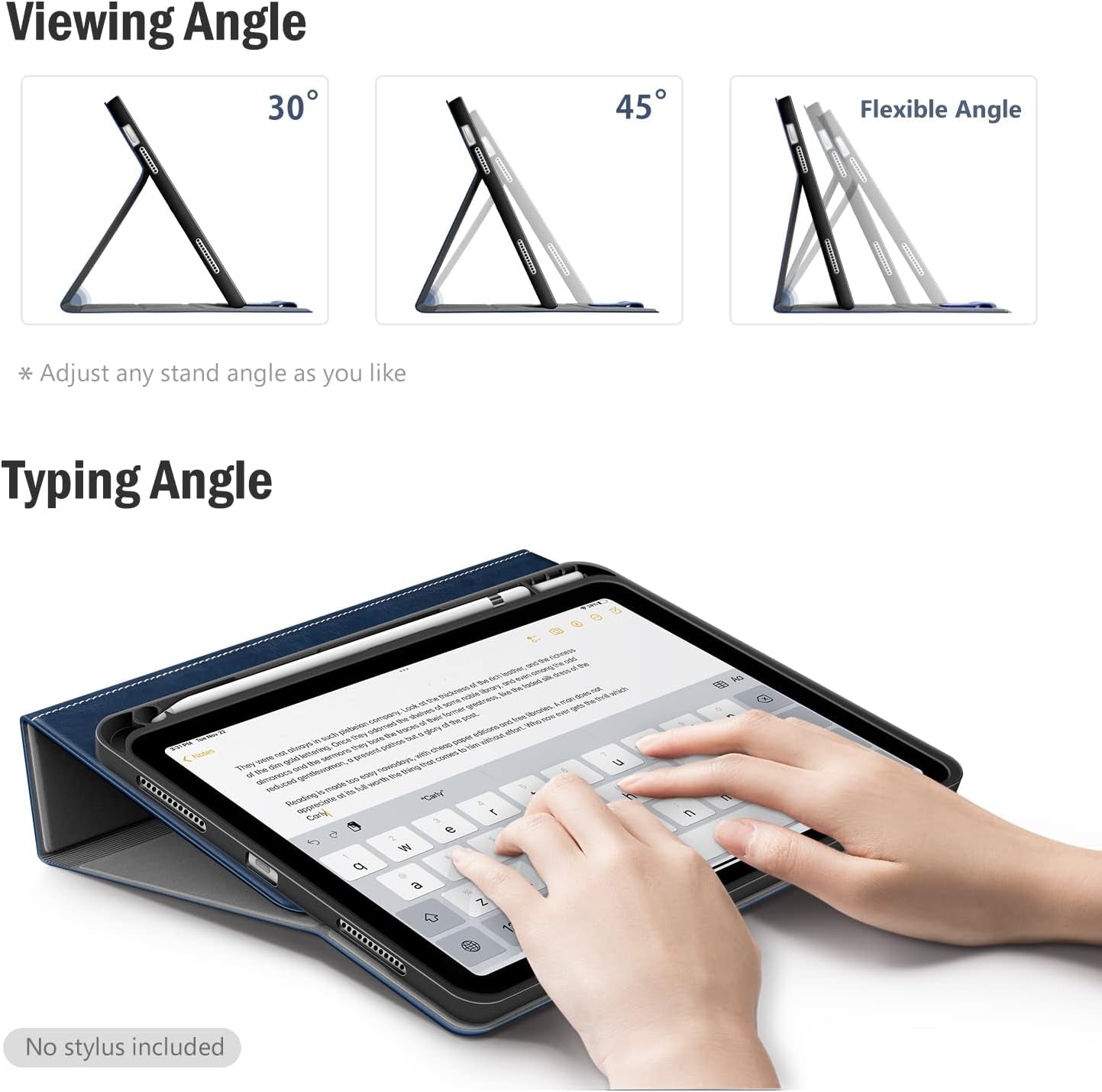 Custodia per Ipad 10ª Generazione 10,9 Pollici 2022 in Pelle PU Con Portapenne, Angolo Di Supporto Regolabile, Funzione Di Auto Sveglia/Sonno (Blu)