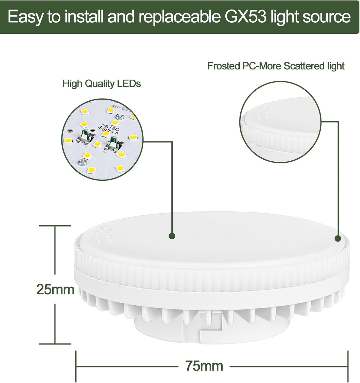 Faretto Da Soffitto a LED Orientabili Ø84*80Mm Con Modulo LED Intercambiabile 6W GX53 Lampadina LED Spot Light Nero Faretti Da Soffitto Luce Calda Bianca 3000K 550LM Apparecchio a Plafone