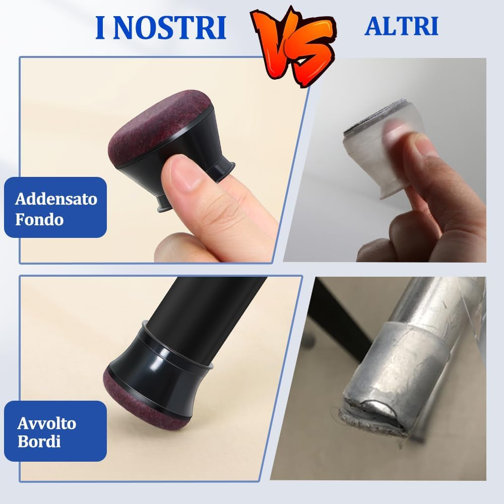 32 Pezzi Gommini per Sedie Rotondi Con Feltrini Aggiornato Ispessito, Coprigambe per Sedie, Protezioni per Gambe Di Sedie Mobili per Pavimenti in Legno(Nero)