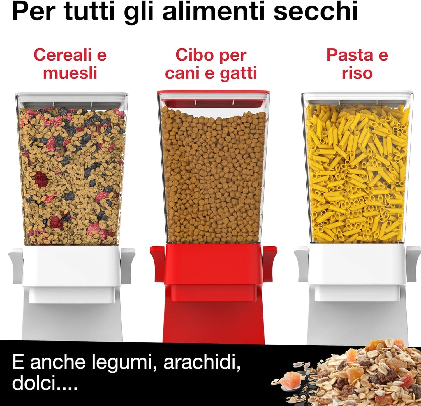 - Dispenser Cereali E Cibo - Capacità 5L - Distributore Di Muesli, Pasta - Dispenser Alimentare Cibo Cani E Gatti - Cucina, Colazione - Bianco - CR500
