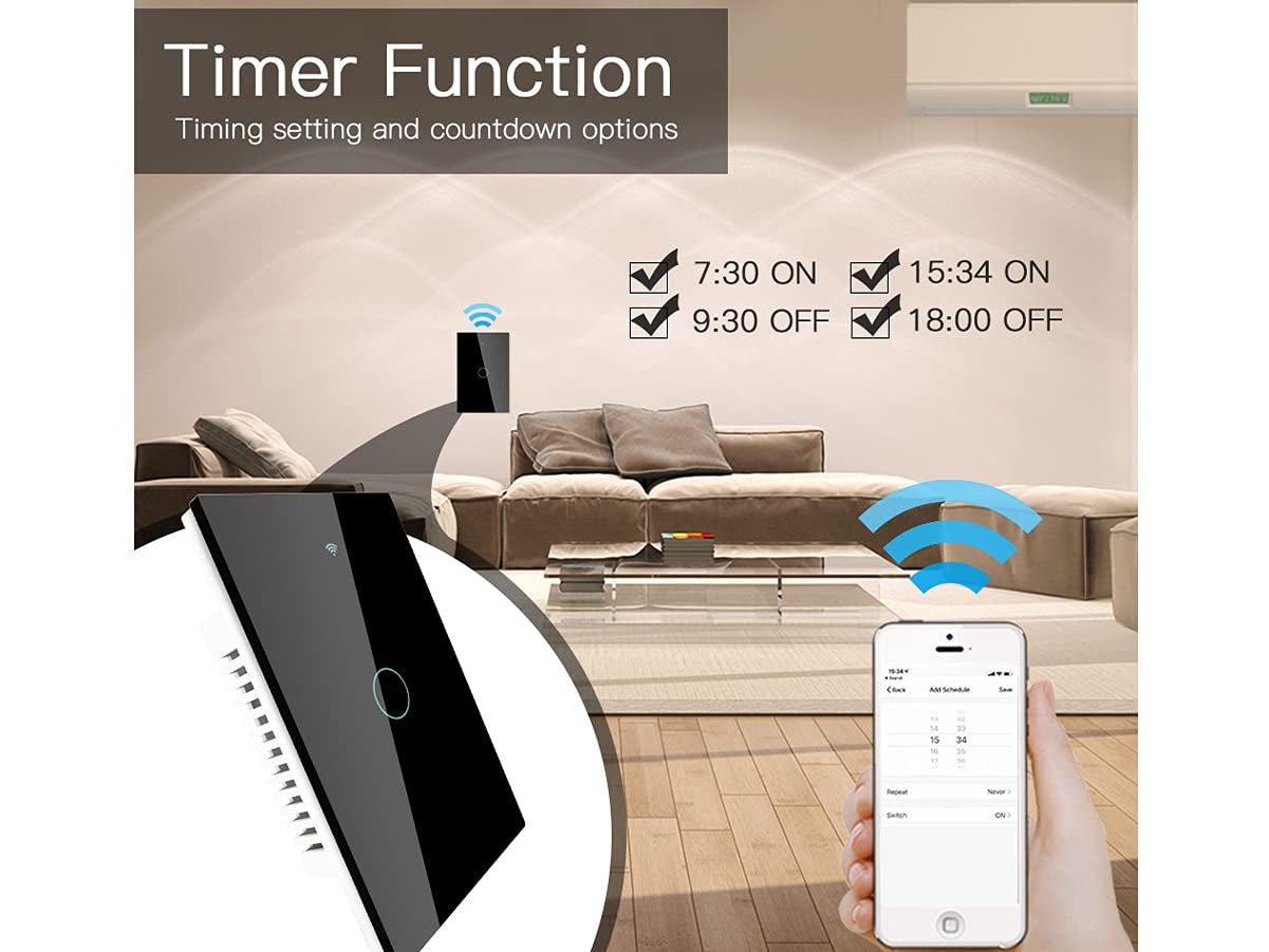 Interruttore Da Parete Wifi, 3 in 1 Wifi 2.4G + RF 433 Mhz + Tasto Touch, Compatibile Con Amazon Alexa E Google Home, Pannello Smart Intelligente per Scatola 503 Italiana (Nero, 1 Tasto Touch)