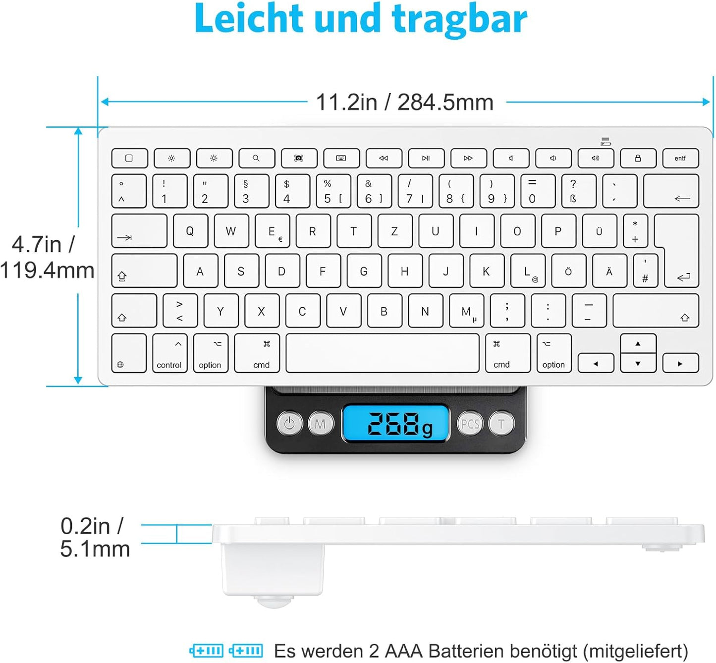 Tastiera Bluetooth Tedesca per Ipad, Ultra Sottile QWERTZ Compatibile Con Ipad 10,2/9,7, Ipad Pro 11/Ipad Pro 12.9, Ipad Air/Ipad Mini/Iphone, Connessione Stabile