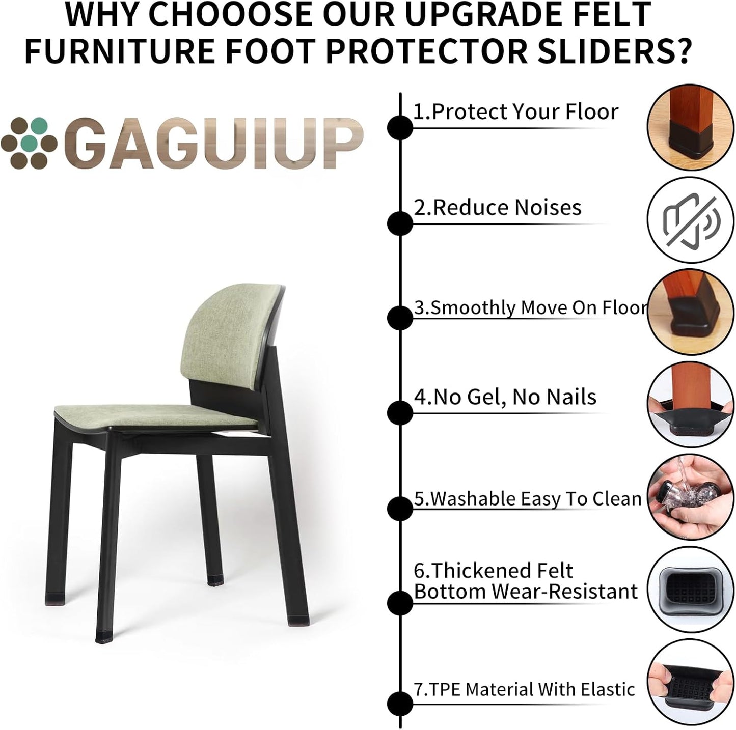 Tappi Protettivi per Gambe Di Sedie Rettangolari in Feltro Da 24 Pezzi per Gambe Di Sedie Di Mobili, Adatti per Proteggere Pavimenti in Legno, Lunghezza 32-42 Mm, Larghezza 22 Mm-32 Mm