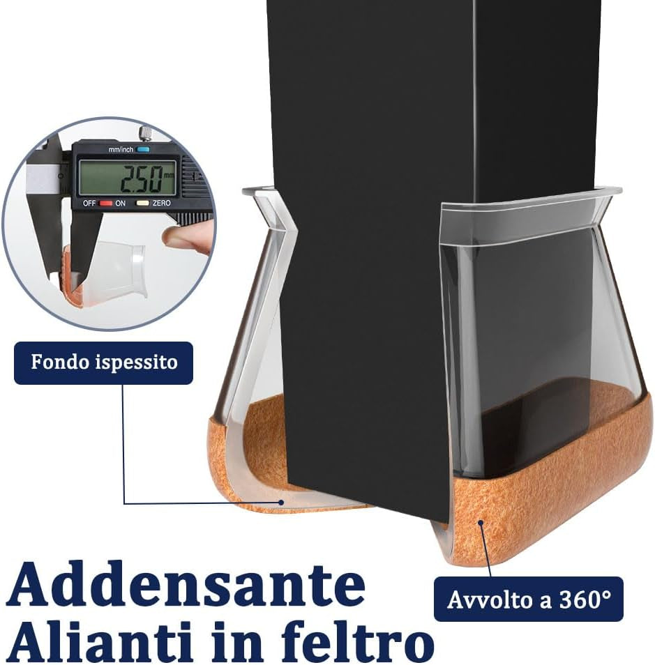 32 Pezzi Feltrini per Sedie Quadrati, Gommini per Sedie Con Feltrini Aggiornato Ispessito, Trasparente Tappi Silicone, Protezioni per Gambe Di Sedie Mobili per Pavimenti in Legno(Fit: 43-50Mm)