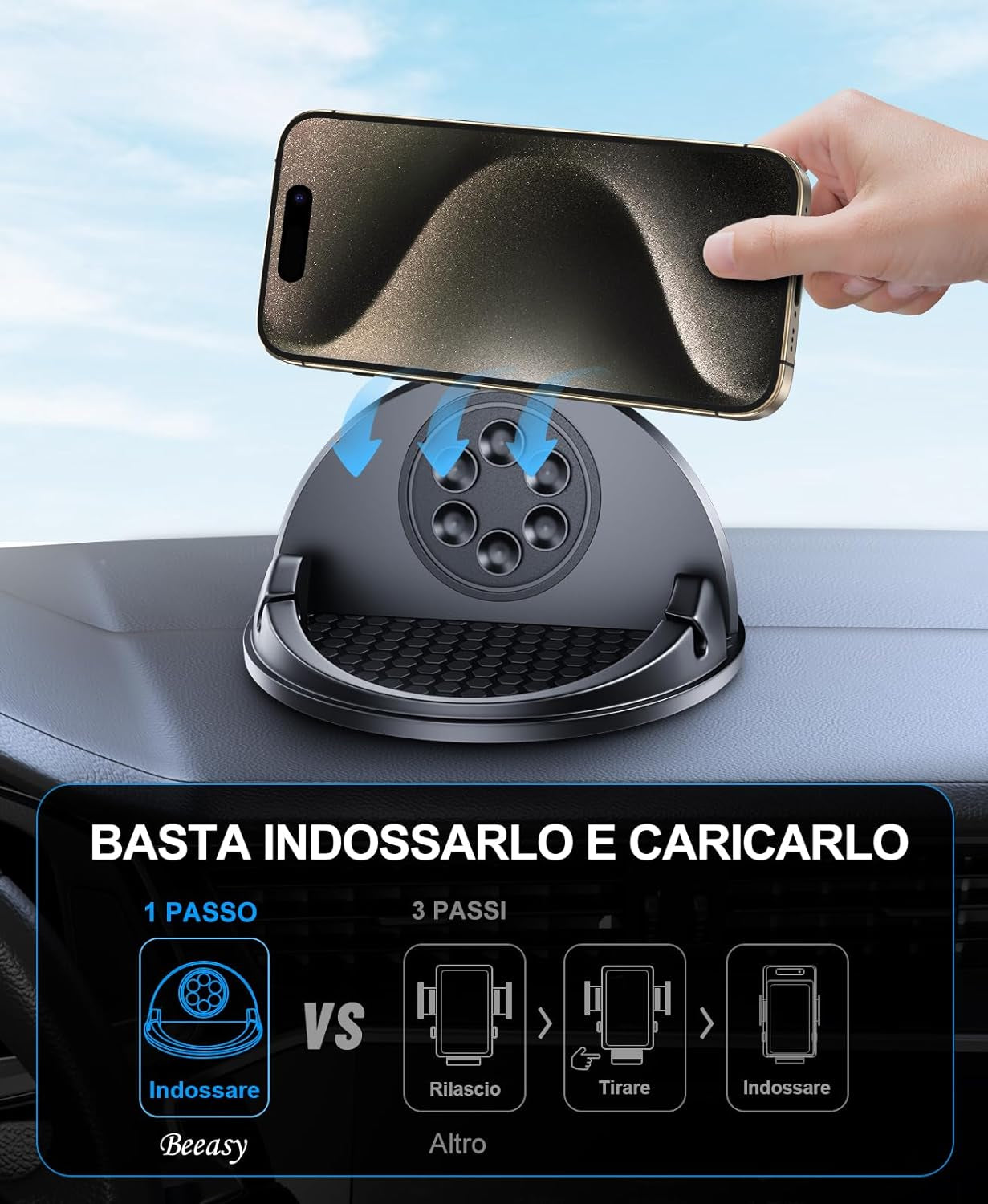 Caricatore Wireless Auto, 15W Caricabatterie Ricarica Rapida Supporto, Antiscivolo Caricatore Qi Auto Cruscotto per Iphone 16 14 13 12 11 Pro Max XR X SE, Samsung S23 S22 S21 Ultra Ecc