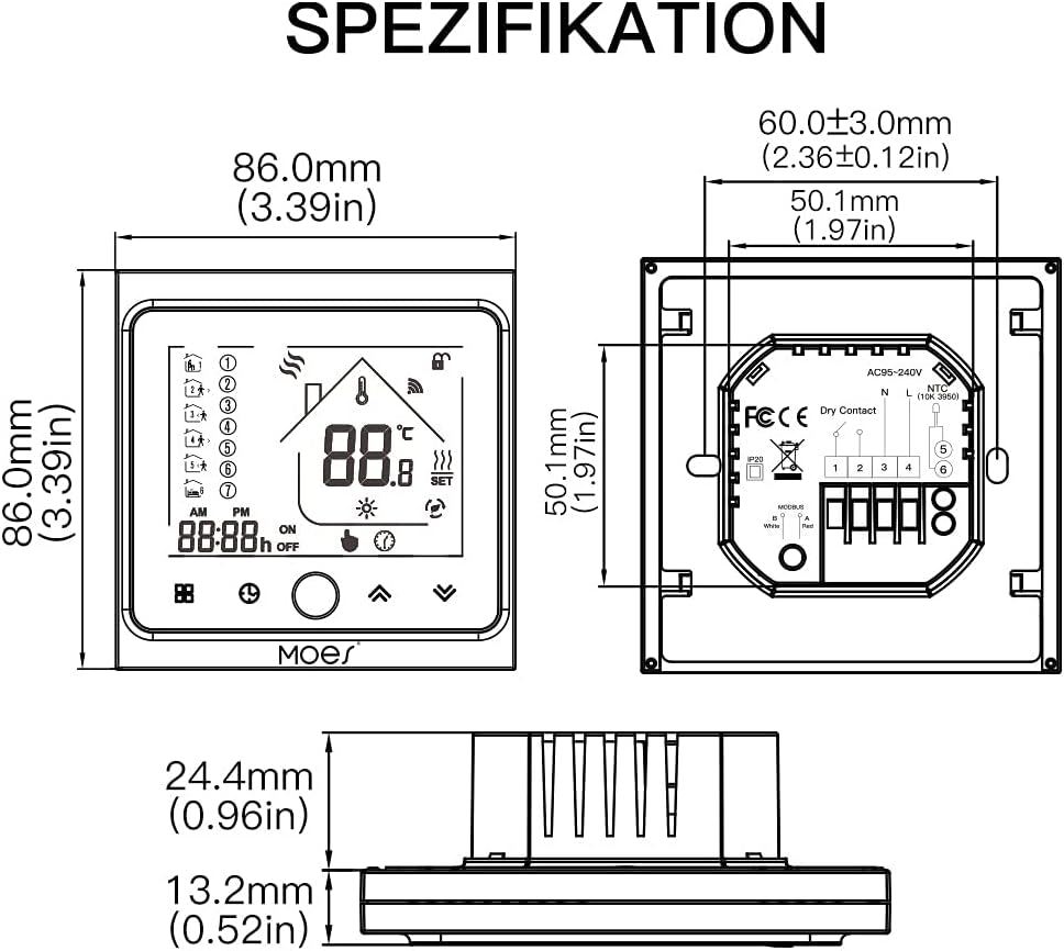 Tuya Zigbee Termostato per Riscaldamento Elettrico a Pavimento 16A Wireless Compatibile Con Smart Life Tuya App Alexa Googlehome Controllo Vocale Richiede L'Hub Zigbee Di Tuya
