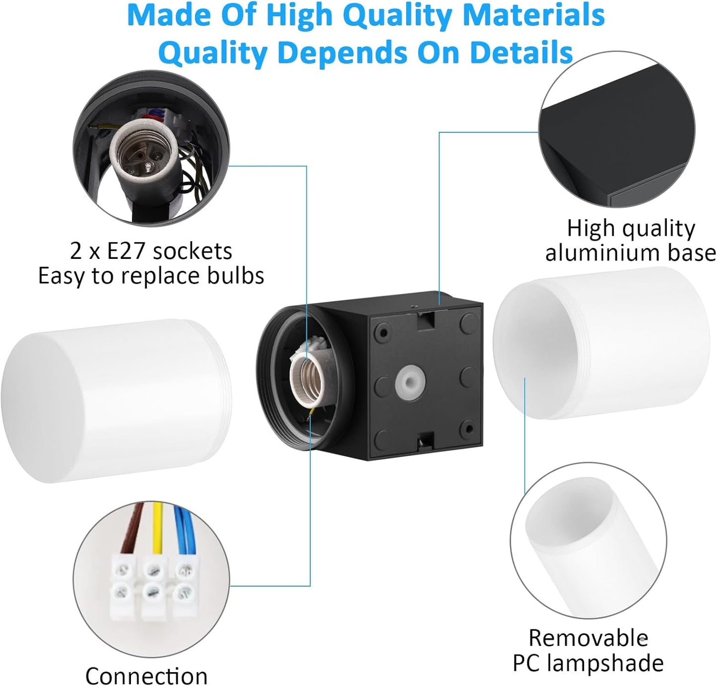 Applique Da Parete E27 Esterno Interno, Nero Su Giù IP54 Lampada Da Parete Moderno Con Sensore Di Movimen, Alluminio Luci Da Parete, per Balconi Giardini, 40W Max, Non Inclusa Lampadina