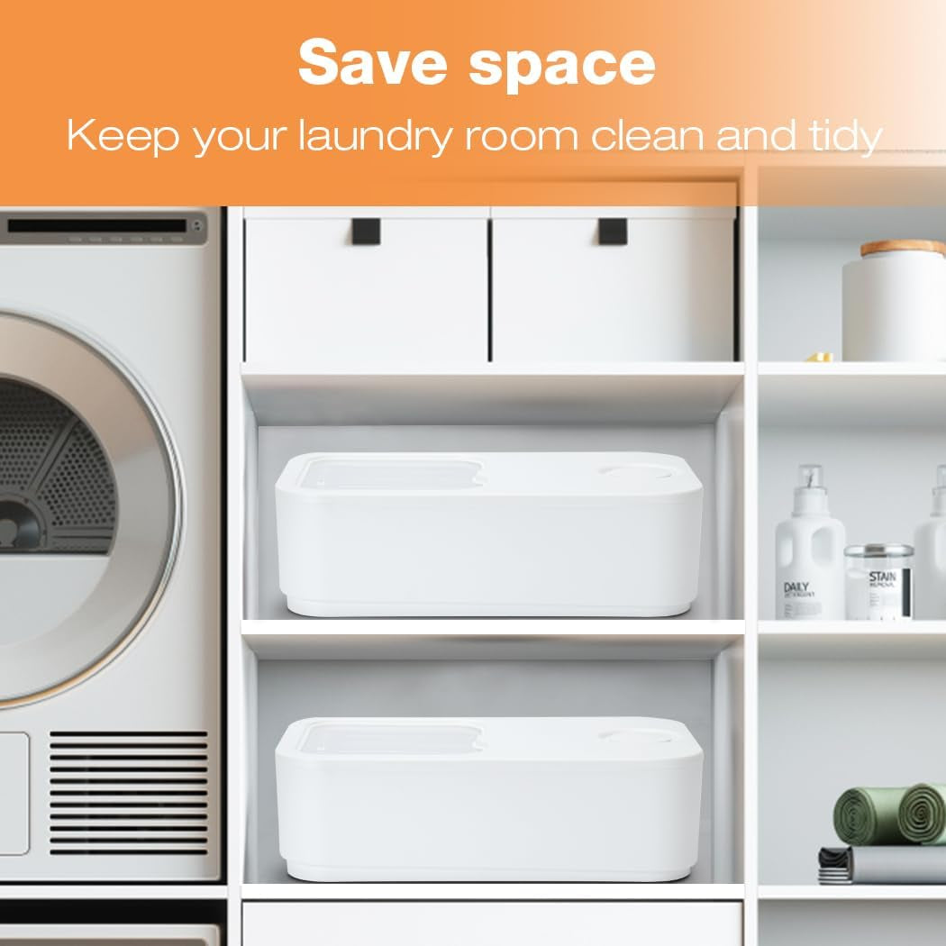Contenitore per Bucato Da 90 a 100 Cialde, Portabiancheria Con Coperchio Scorrevole, Grande Contenitore per Detersivo Con Tazza per Organizzare E Conservare in Lavanderia (Bianco)