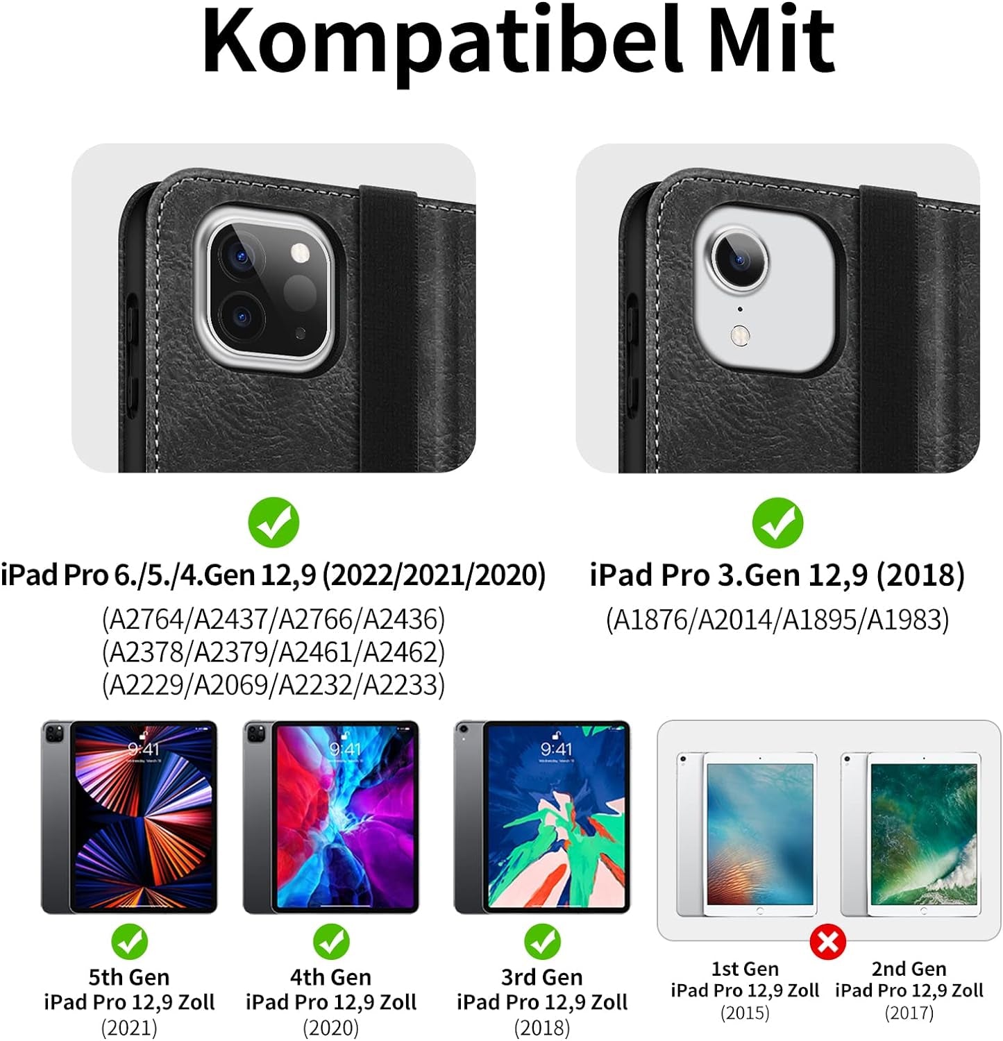 HOLIMET Custodia per Ipad Pro 12.9 2022 6 Generazione, 2022/2021/2020/2018 (6A/5A/4A/3A Gen) Smart Cover Con Pencil Holder per Pencil 2, Auto Svegliati/Sonno Case per Ipad Pro 12.9 Pollici (Nero)