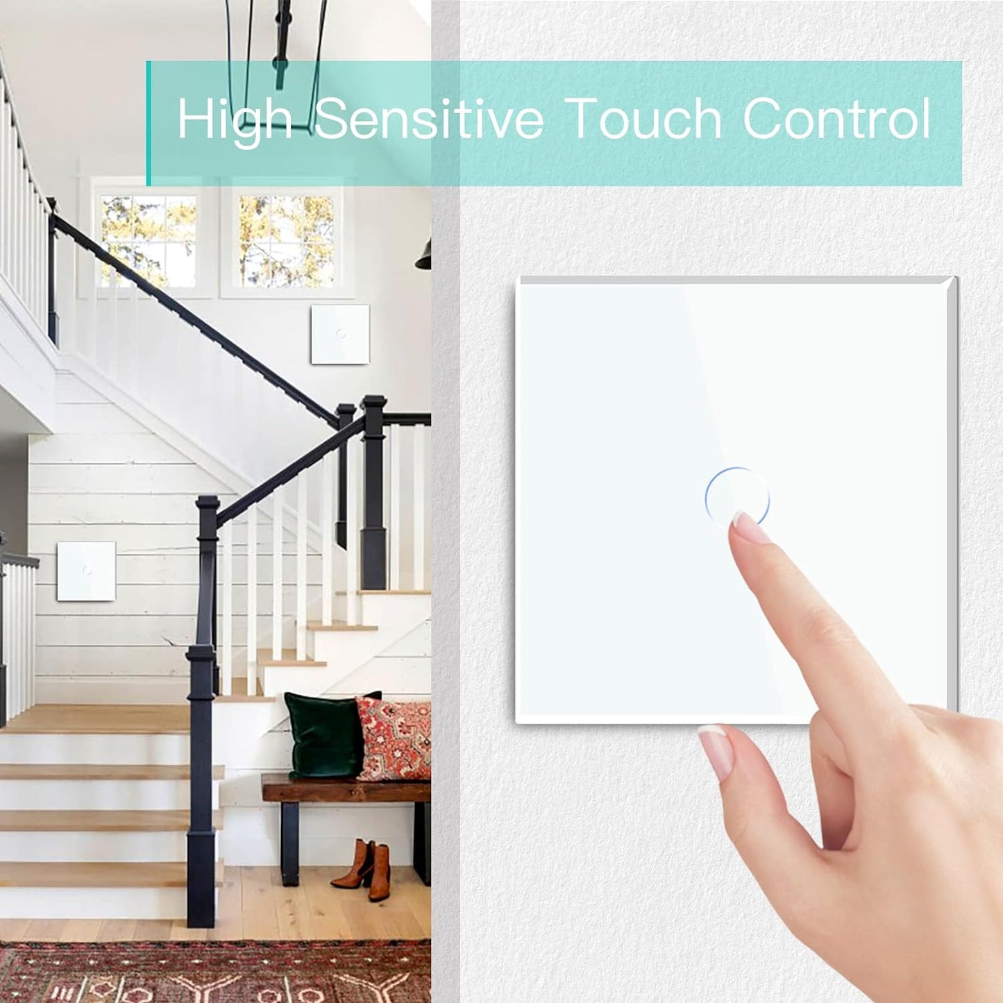 Interruttore Della Luce Touch, 1 Scomparto a 2 Vie, in Vetro Bianco, Interruttore Touch Screen, Funziona Con Lampada a LED Standard UE (Non Interruttore Intelligente)