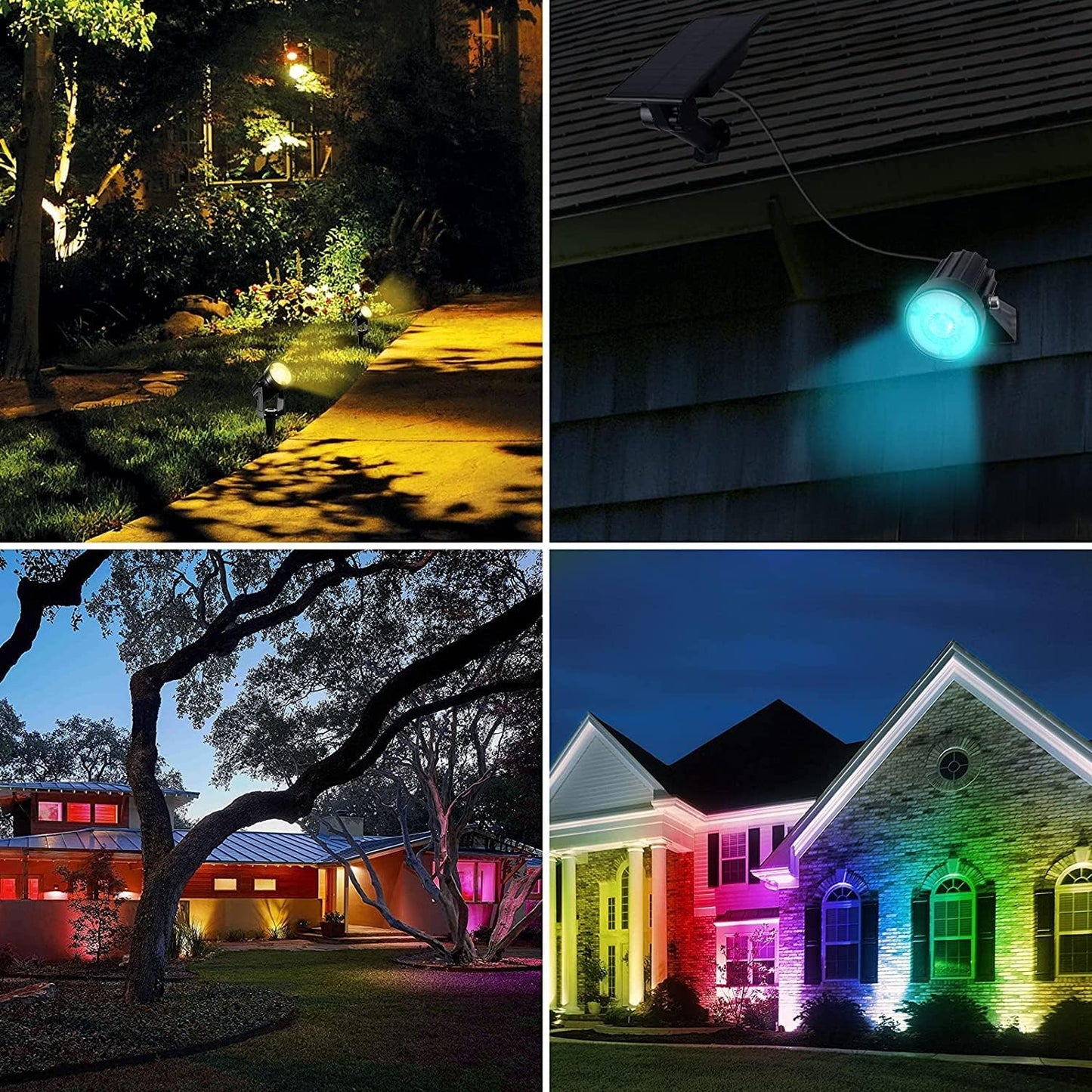Faretti Solari Da Giardino RGB, Lampada Solare Giardino Colorate IP65 Impermeabili ON/OFF Automatici RGB per Giardino Alberi Cespugli Vialetto Confezione Da 4
