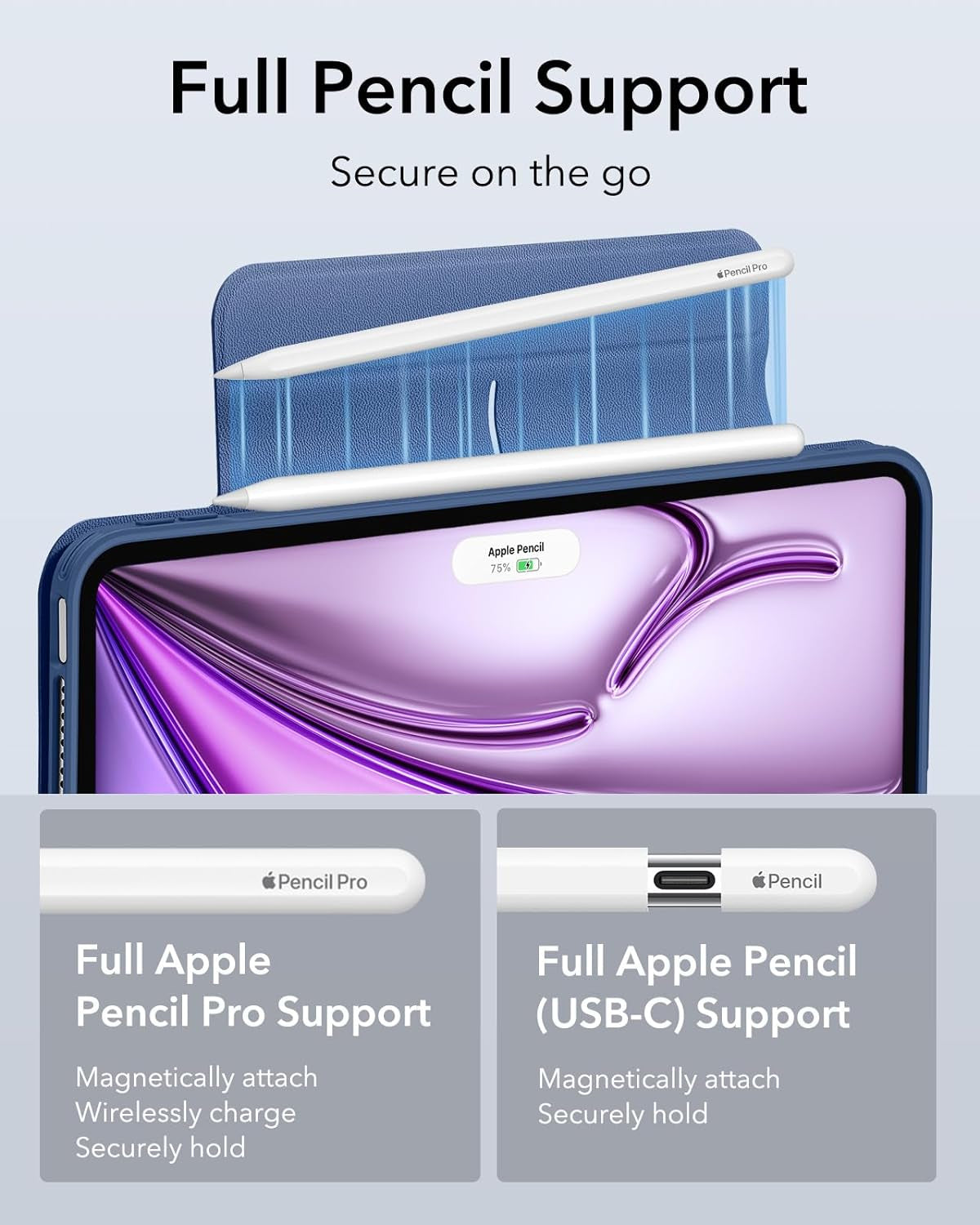 Cover per Ipad Air 13 Pollici M2 2024, Custodia Magnetica Rimovibile, Supporto per Pencil Pro/Pencil USB-C, Supporto Verticale E Orizzontale, Auto Attivazione/Standby, Serie Rebound 360, Blu