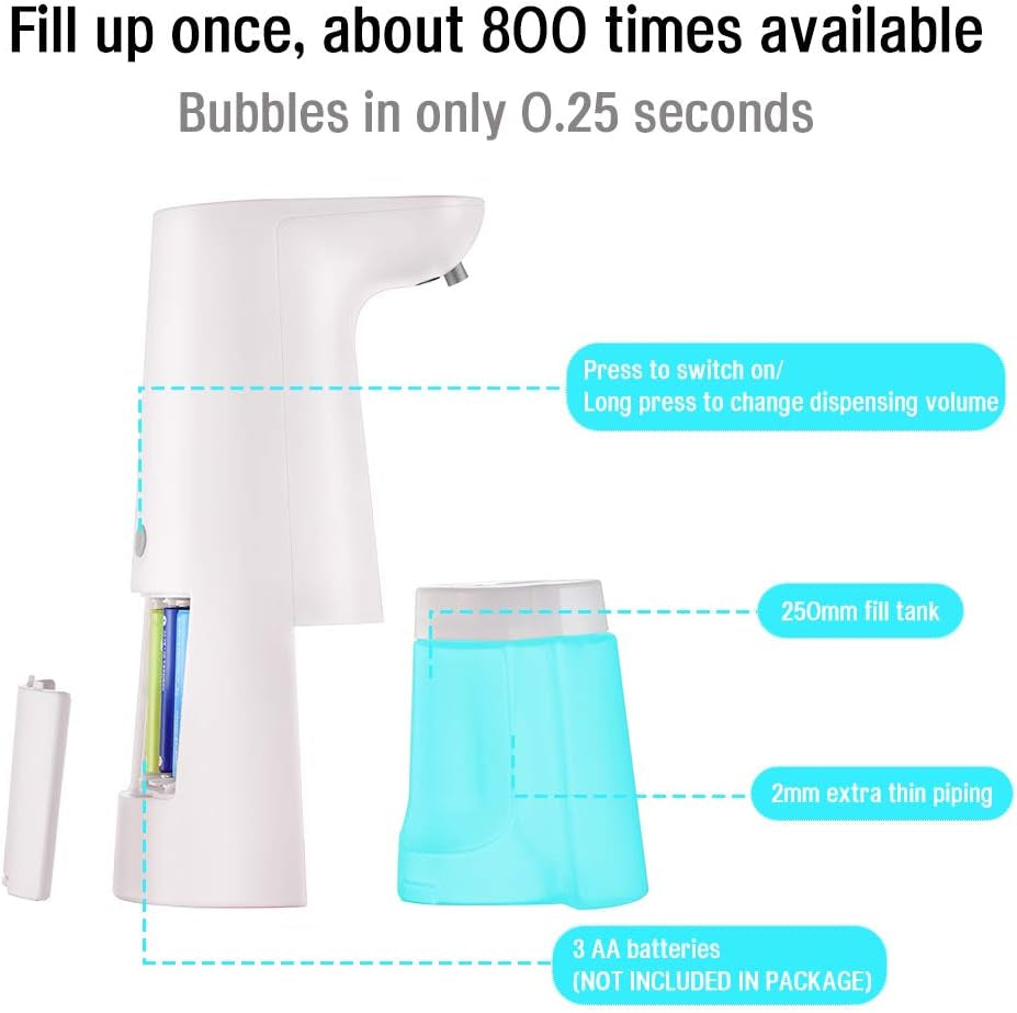 Dispenser Sapone Automatico, Dispenser Sapone 250Ml Con Sensore a Infrarossi Senza Contatto E Base Impermeabile per Bagno E Cucina