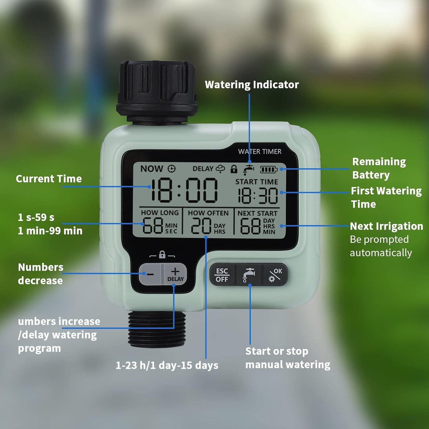 Irrigatore Giardino Timer per Irrigazione Giardino Computer Irrigazione IPX5 Timer Automatico Dell'Acqua Facile Controlla