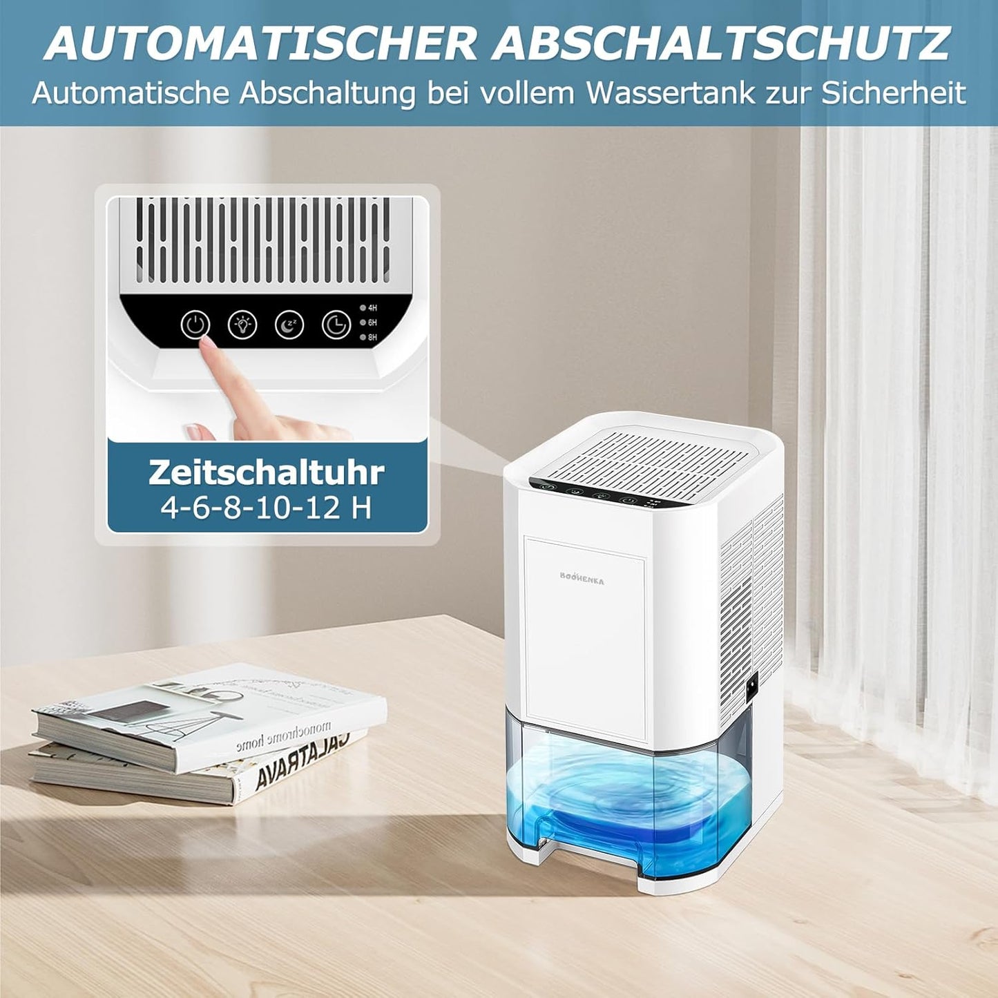 Deumidificatore Elettrico, 1200 Ml, Deumidificatore per Casa, Piccolo Deumidificatore, Sbrinamento Automatico per Cantina, Bagno, 7 Colori, Con Timer, Contro L'Umidità, Modalità Notte