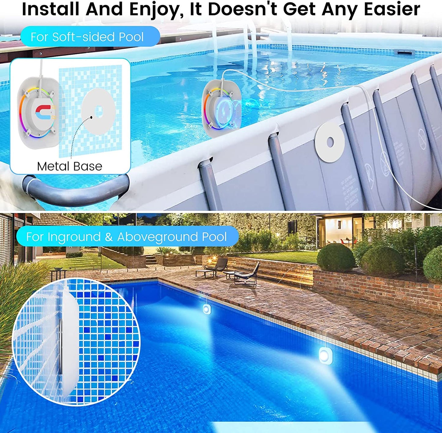 10 W - Illuminazione a LED Senza Fili, 12 V Luci per Piscina Sommergibile Con Controllo APP, Dimmerabile, IP68, Impermeabile, Lampada Magnetica Con 8 M Cavo per Piscina Fuori Terra