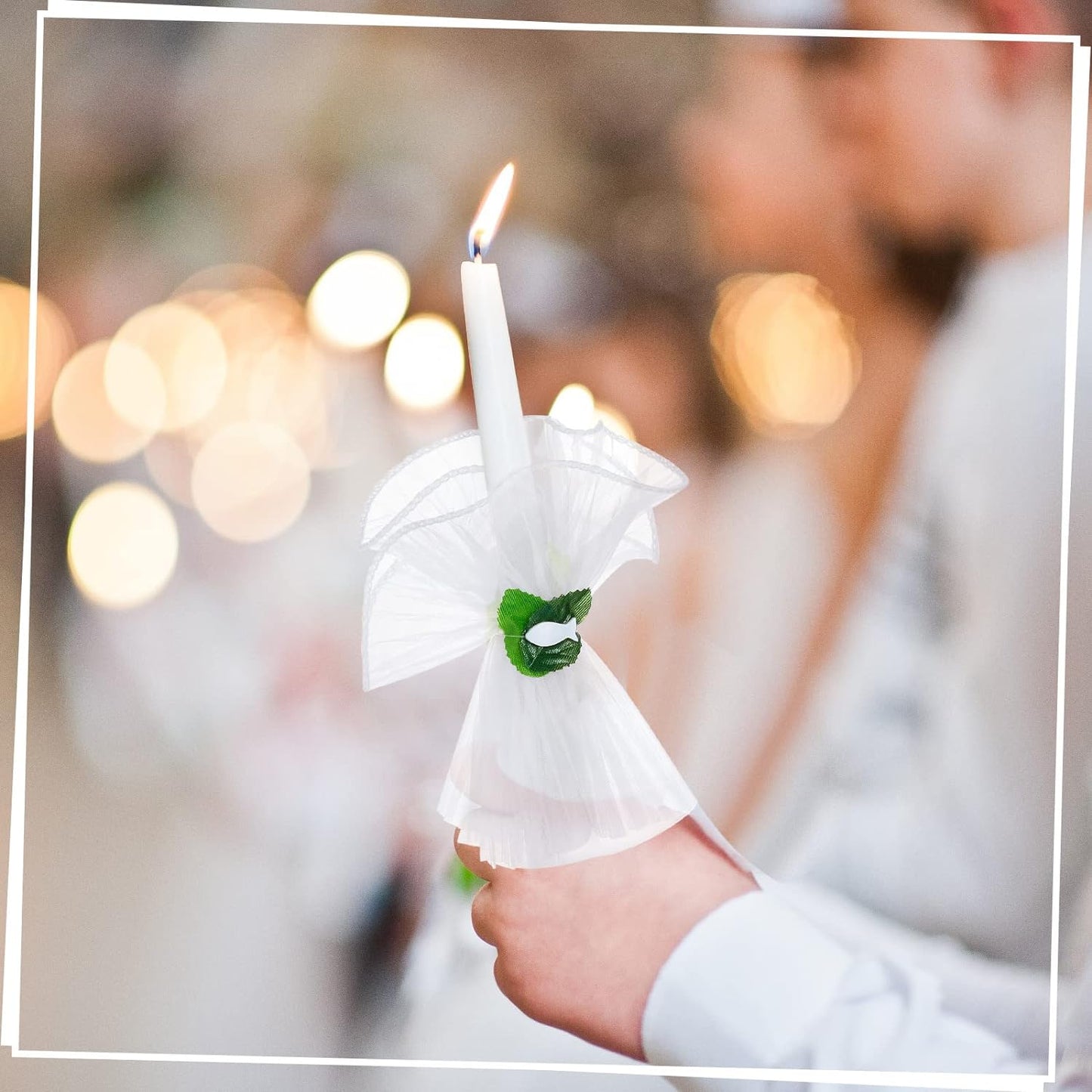 Set Di Gonne Di Candele per Comunione DIY per Fare 5-8 Tulle per Candele Con Foglie Di Eucalipto Pesce Protezione Antigoccia per Candela per Comunione Battesimo, Bianco