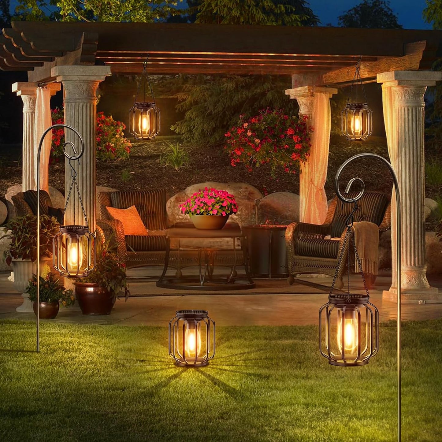 Lanterne Solari Da Esterno, 2 Pezzi Metallo Lampada Solare Da Giardino Con Lampadina LED, IP65 Impermeabile Metallo Lampade Solari per Esterni per Terrazza Prato Balcone Decorazione
