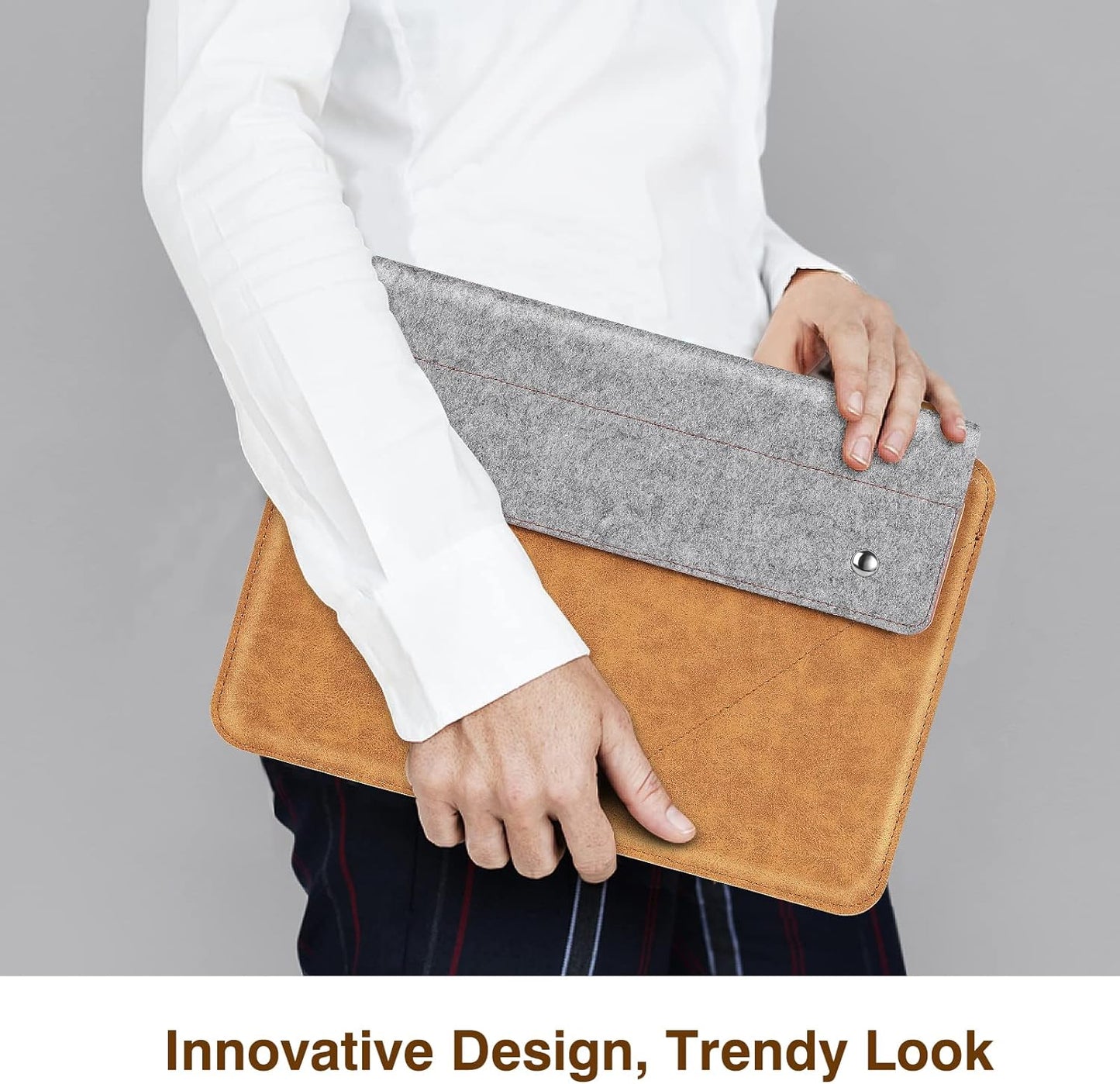 Custodia per Ipad Air 5/4 10.9, Galaxy Tab S8 11", Ipad 9A Gen 10.2", Surface Go 2 10.5" 2020, Ipad PRO 11 2021, Ipad PRO 10.5/9.7, Case in Feltro E Pelle PU, Durevole, Grigio & Marrone