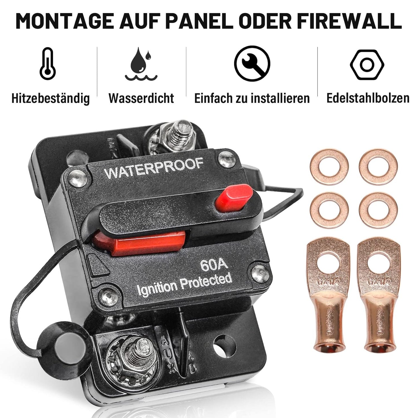 Interruttore Automatico Da 60 Amp Con Anse in Rame, Impermeabile, Invertitore Con Ripristino Manuale, Impermeabile, per Auto, Camion, Autobus, Camper, Barca, Veicolo Marino, 12 V-48 V CC